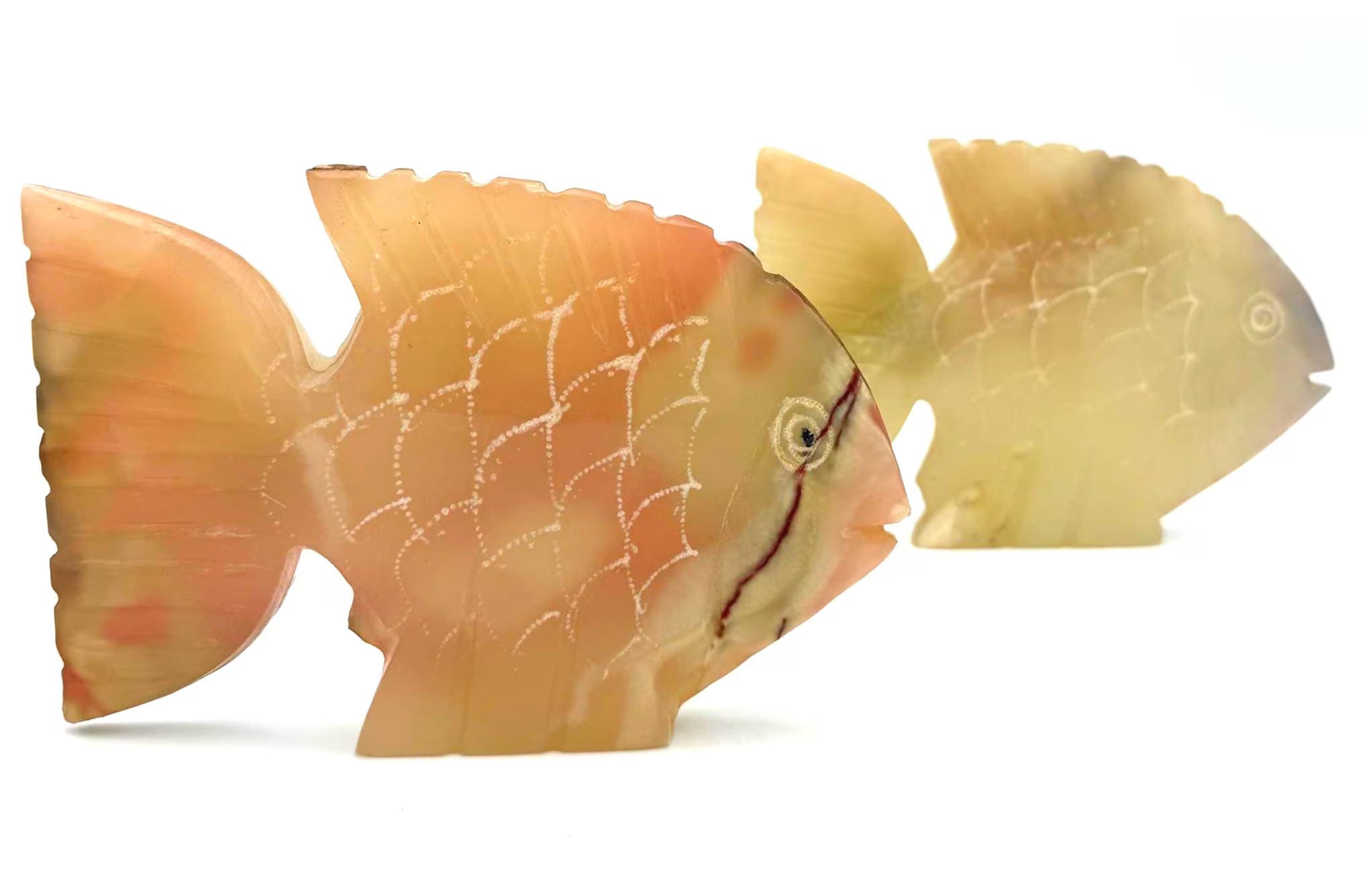VINTAGE MARBLE GIFTS ONYX HAND-CARVED PAKISTAN ONYX FISH FIGURINES – PAIR
