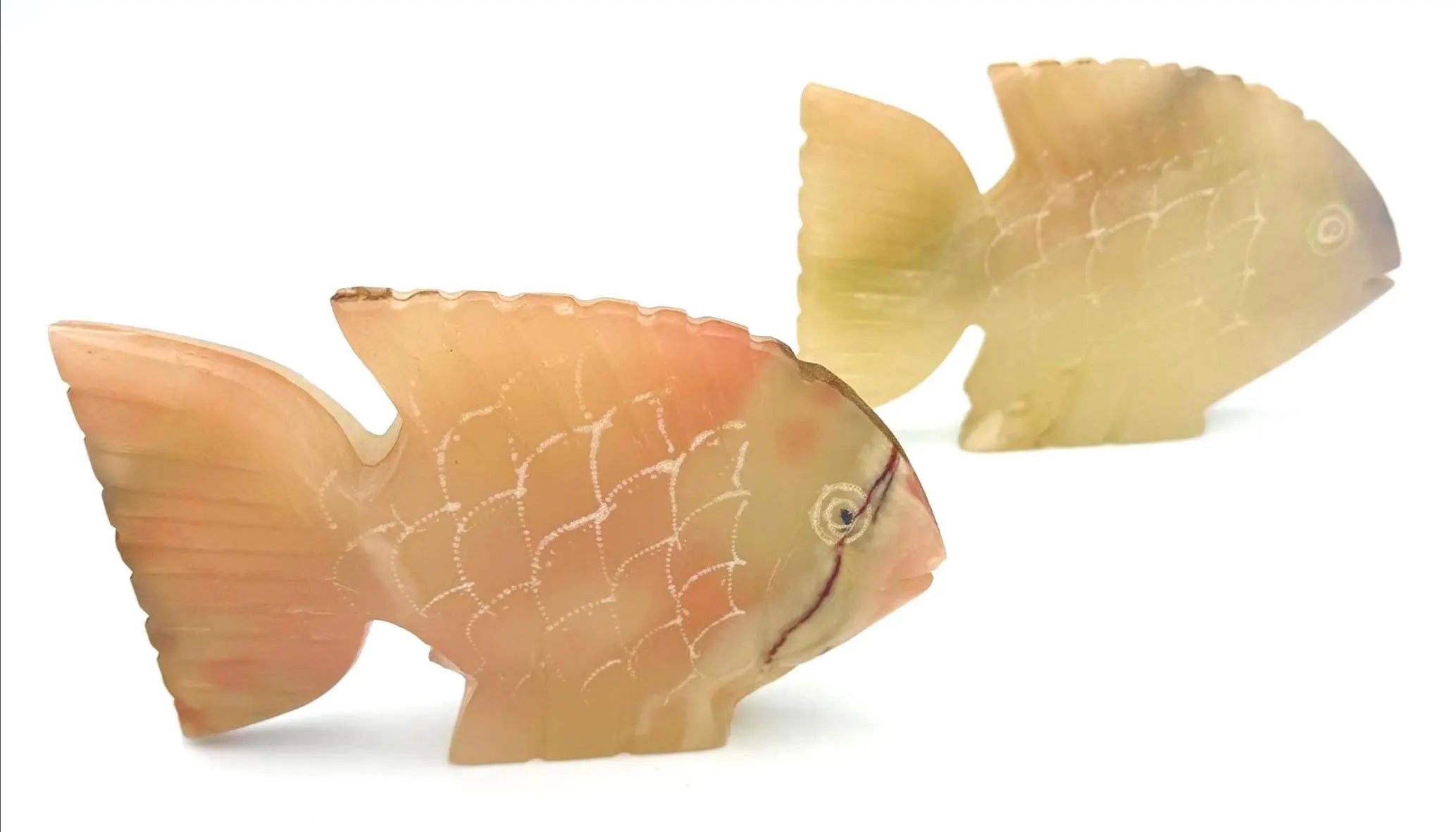VINTAGE MARBLE GIFTS ONYX HAND-CARVED PAKISTAN ONYX FISH FIGURINES – PAIR