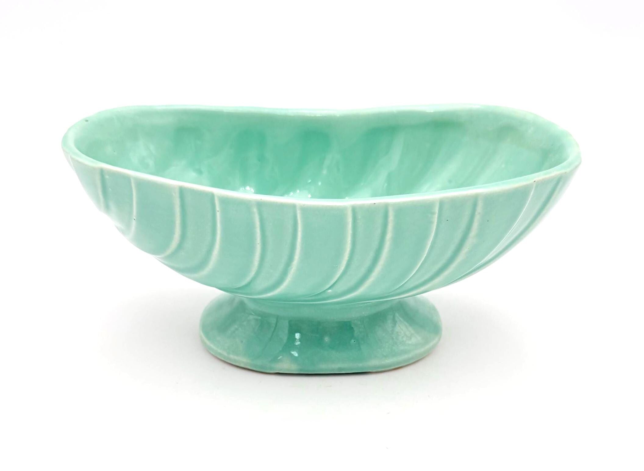 VINTAGE MID-CENTURY USA ART POTTERY HYACINTH BULB PLANTER | SEAFOAM AQUA CERAMIC PEDESTAL VASE | ROYAL HAEGER STYLE