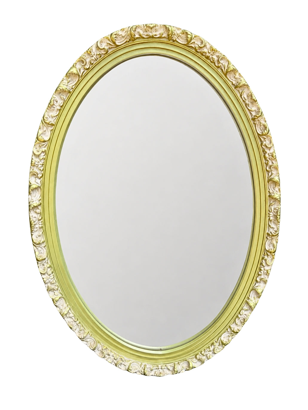 VINTAGE OVAL CHARTREUSE GOLD ORNATE WALL MIRROR