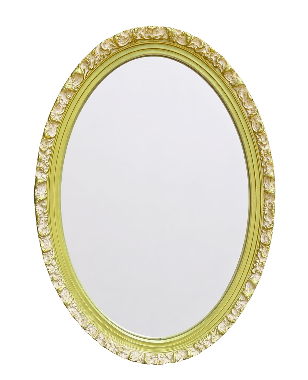 VINTAGE OVAL CHARTREUSE GOLD ORNATE WALL MIRROR