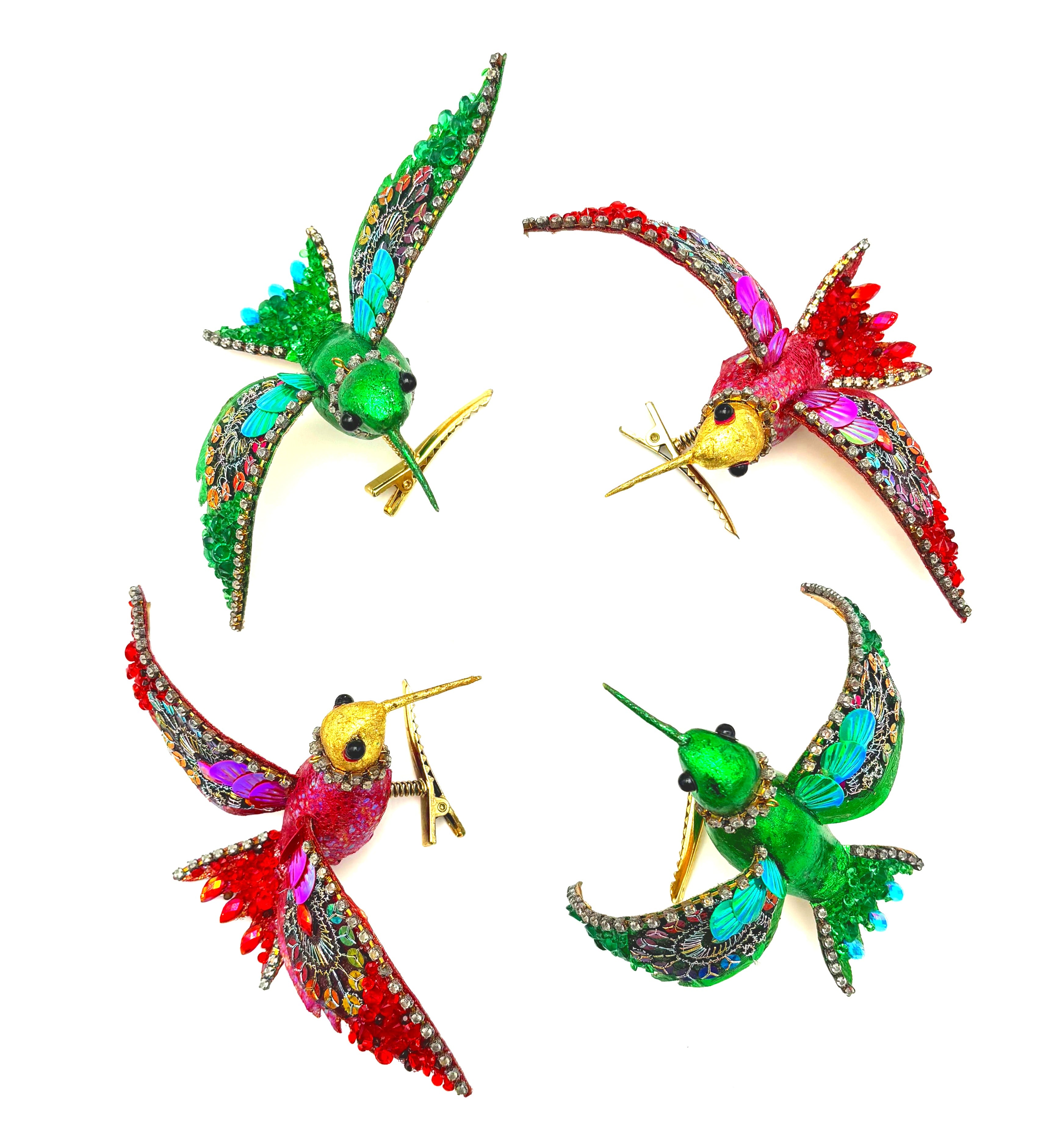 JEWELED HUMMINGBIRD CLIP ORNAMENTS SET OF 4