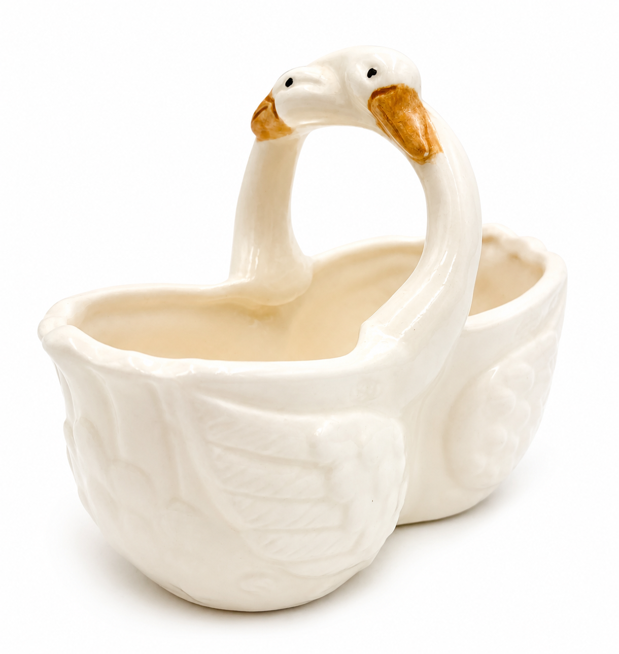 VINTAGE TAKAHASHI DOUBLE SWAN DISH | JAPANESE CERAMIC HOSTESSWARE CANDY BOWL VANITY DECOR