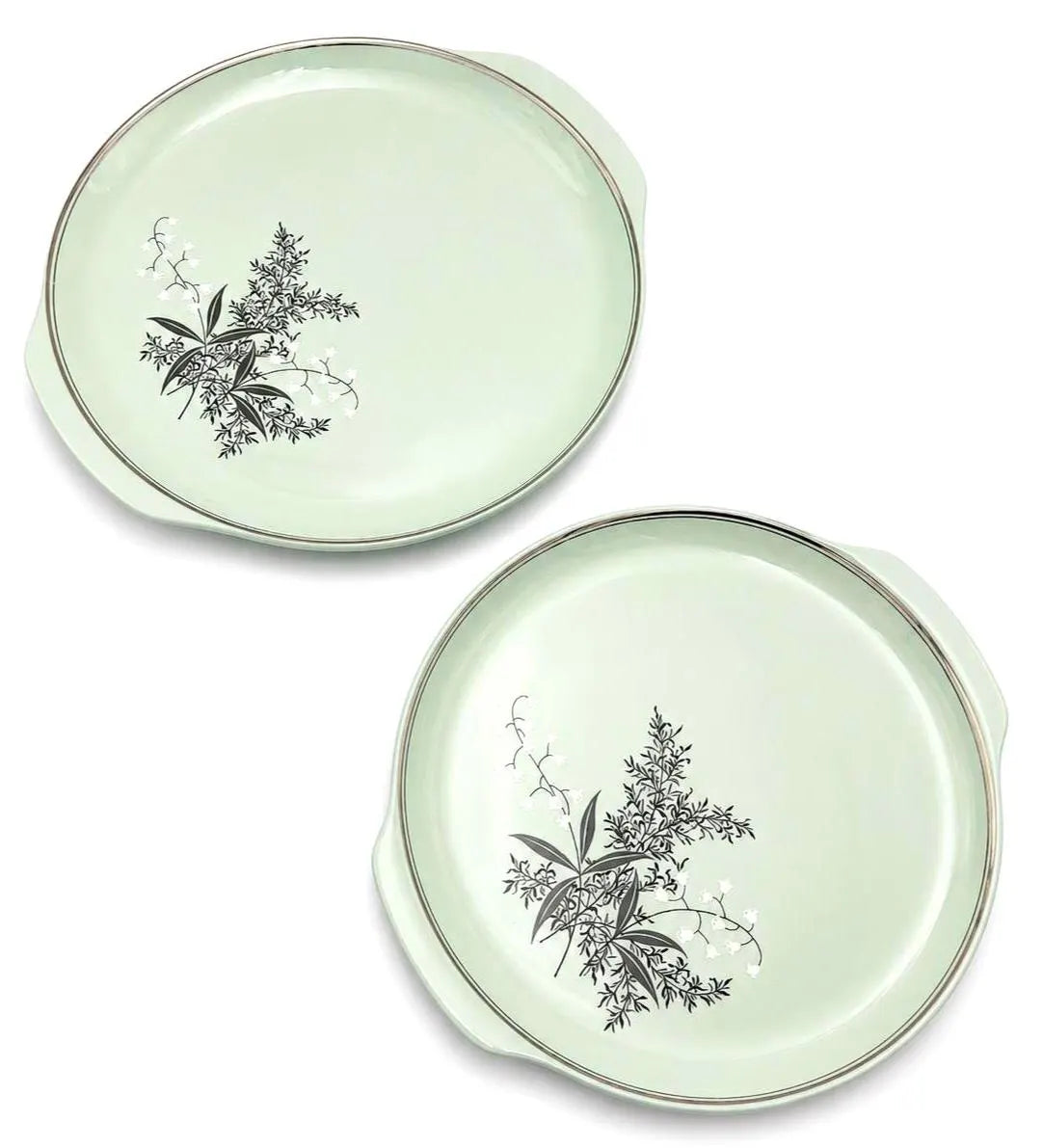VINTAGE TAYLOR SMITH TAYLOR LADY EMPIRE CELADON SERVING PLATTERS – MID CENTURY PERMACAL OVENPROOF DINNERWARE PAIR