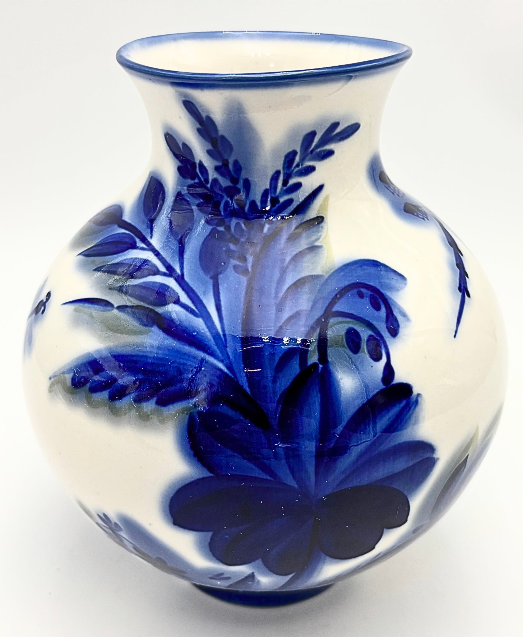 VINTAGE LOMONOSOV LFZ HAND-PAINTED COBALT PORCELAIN VASE WITH DRAGONFLY MOTIF MADE IN USSR
