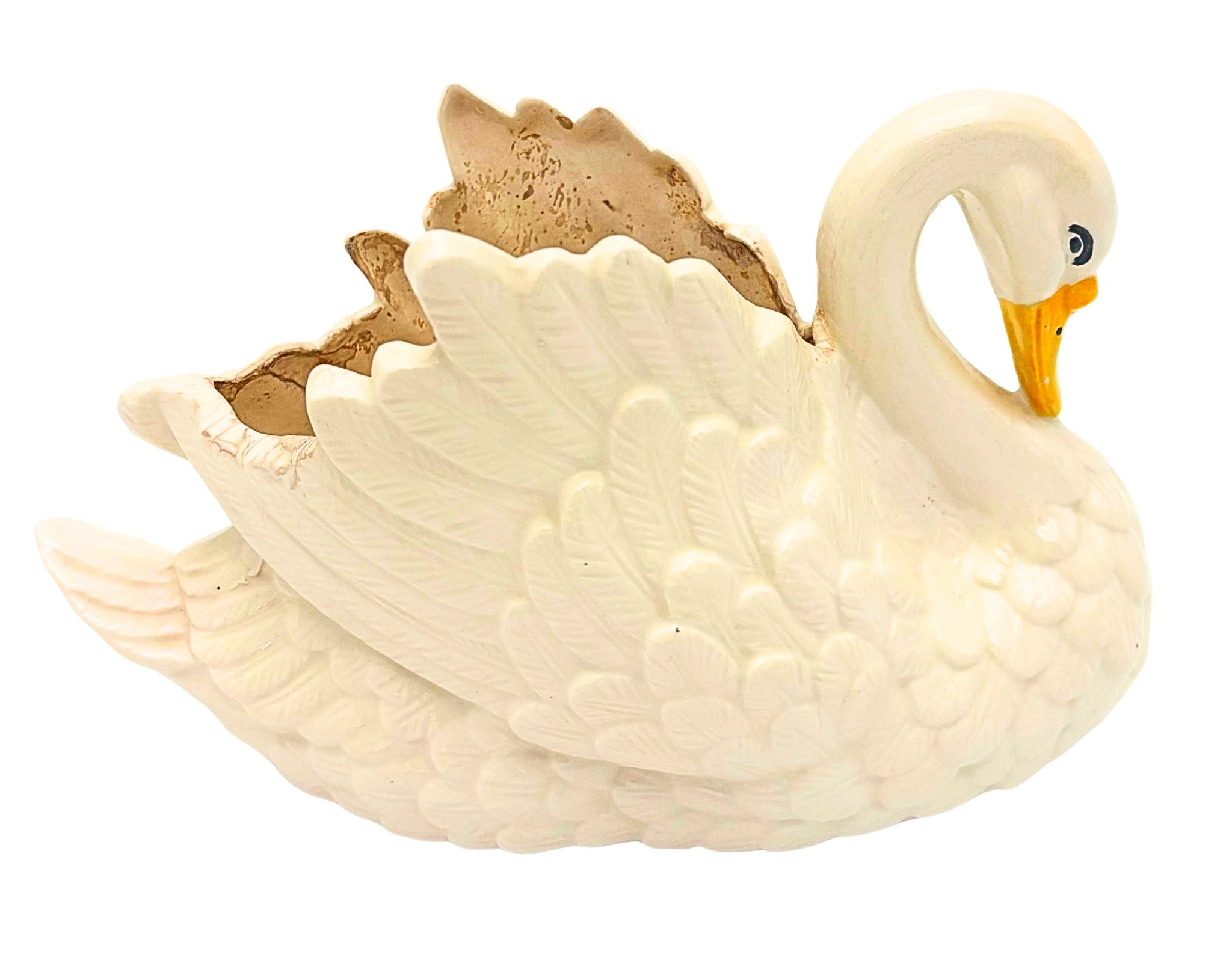 VINTAGE WHITE CERAMIC SWAN PLANTER