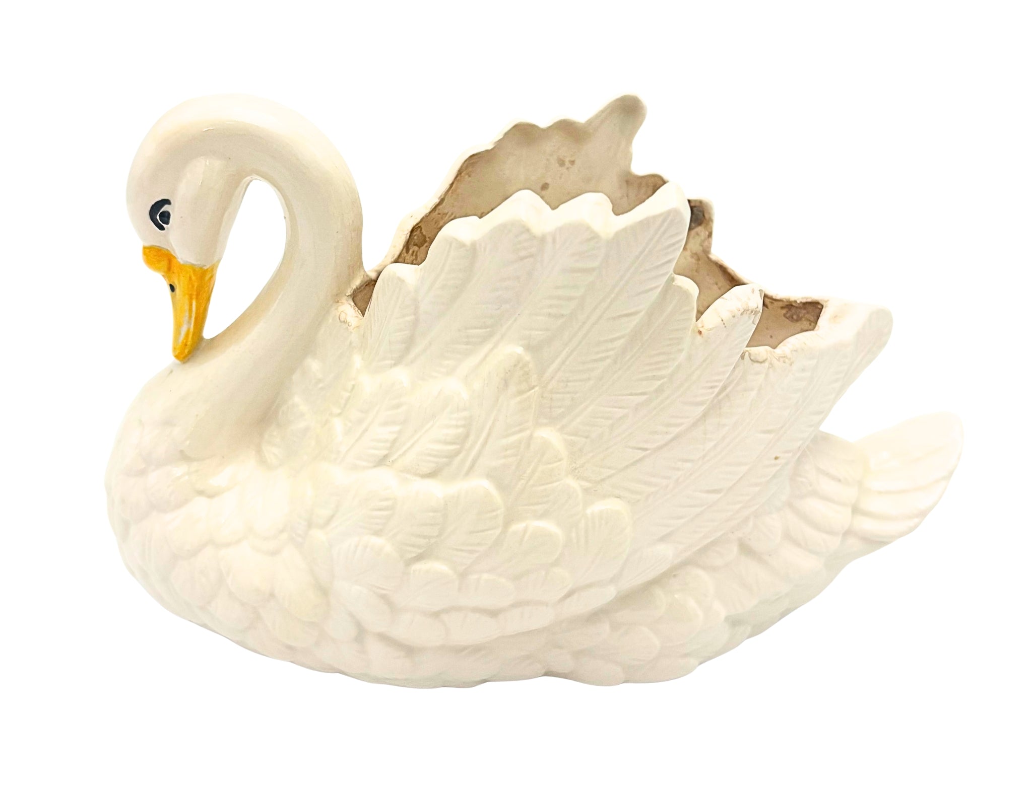 VINTAGE WHITE CERAMIC SWAN PLANTER