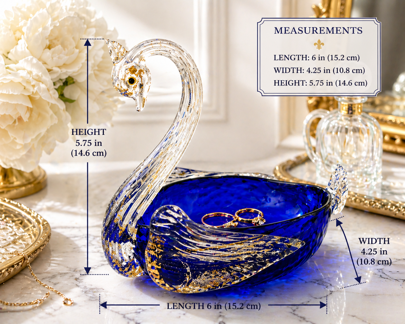 VINTAGE COBALT BLUE ART GLASS SWAN BOWL | GOLD AVENTURINE MURANO STYLE SCULPTURAL BIRD DISH