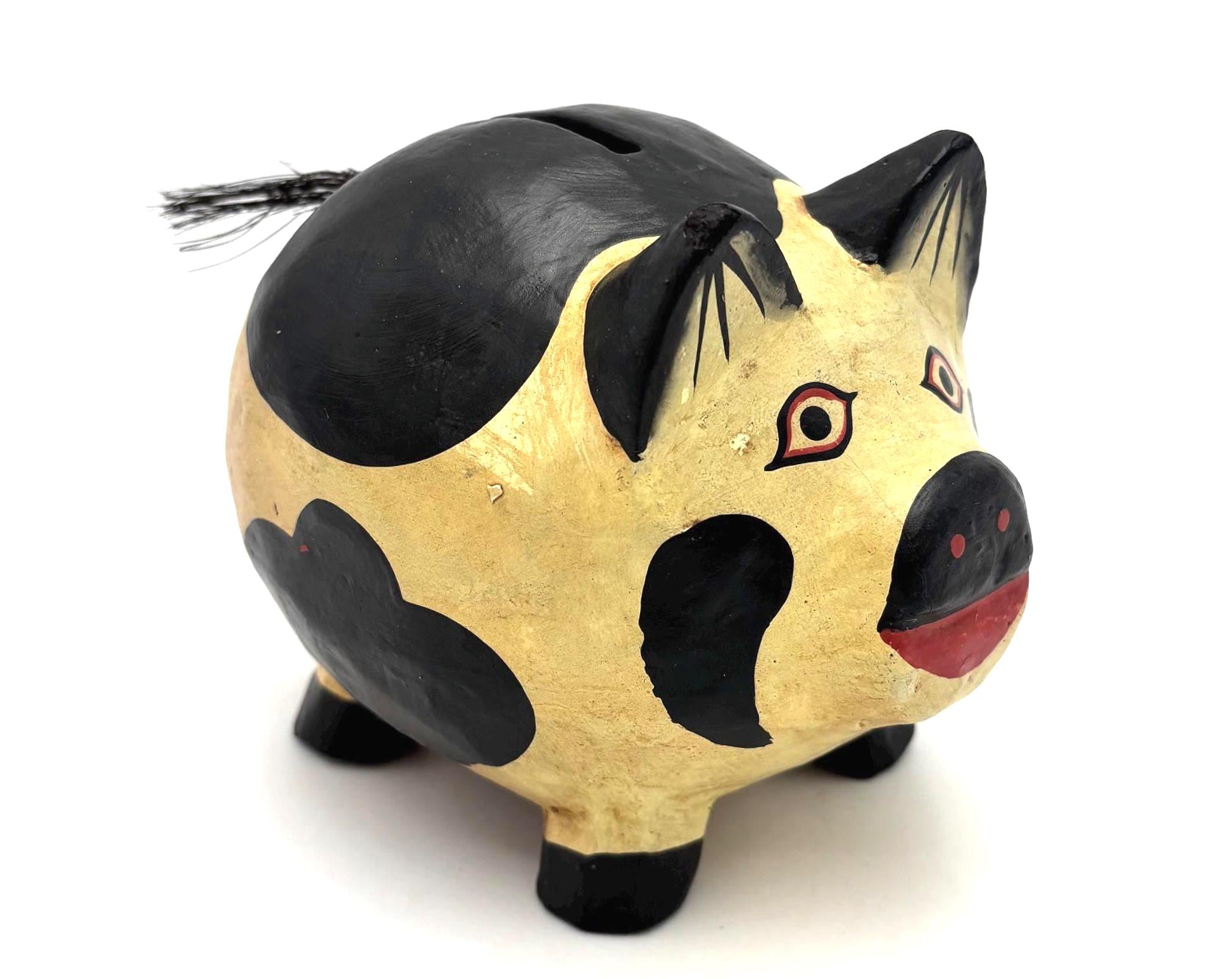 VINTAGE HAND CARVED FOLK ART PIGGY BANK | PRIMITIVE PIG SCULPTURE WHIMSICAL BOHO COTTAGE DECOR