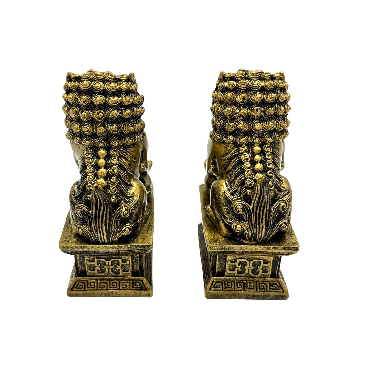 VINTAGE GOLD FOO DOG STATUES PAIR – 1980S CHINESE GUARDIAN LION FENG S