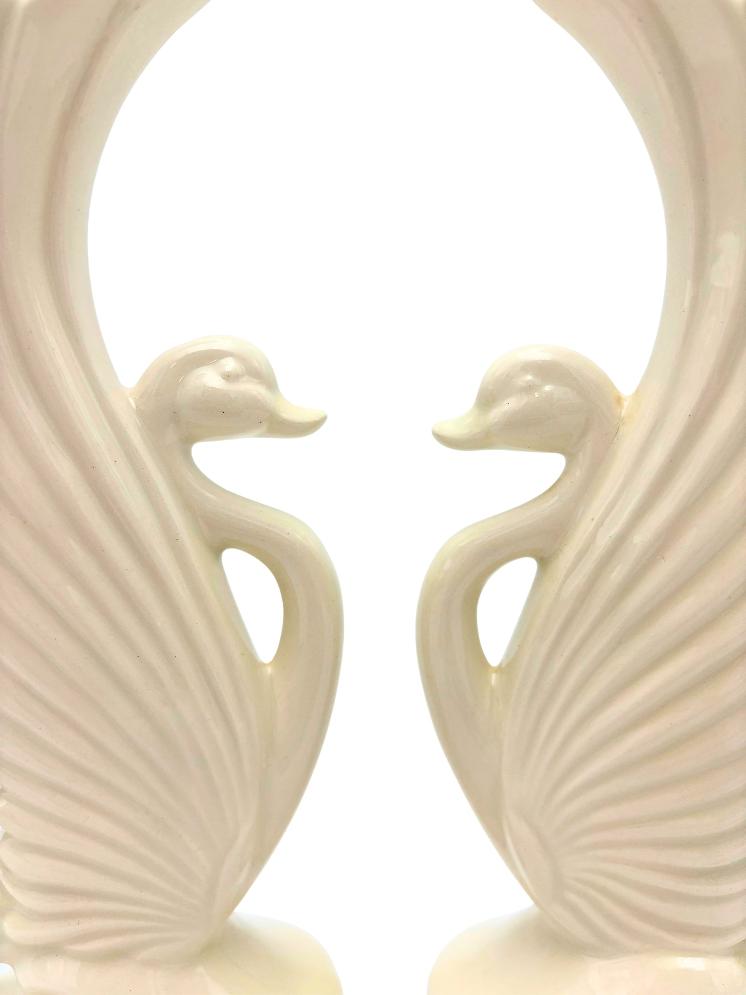 VINTAGE IVORY CERAMIC SWAN BUD VASES PAIR