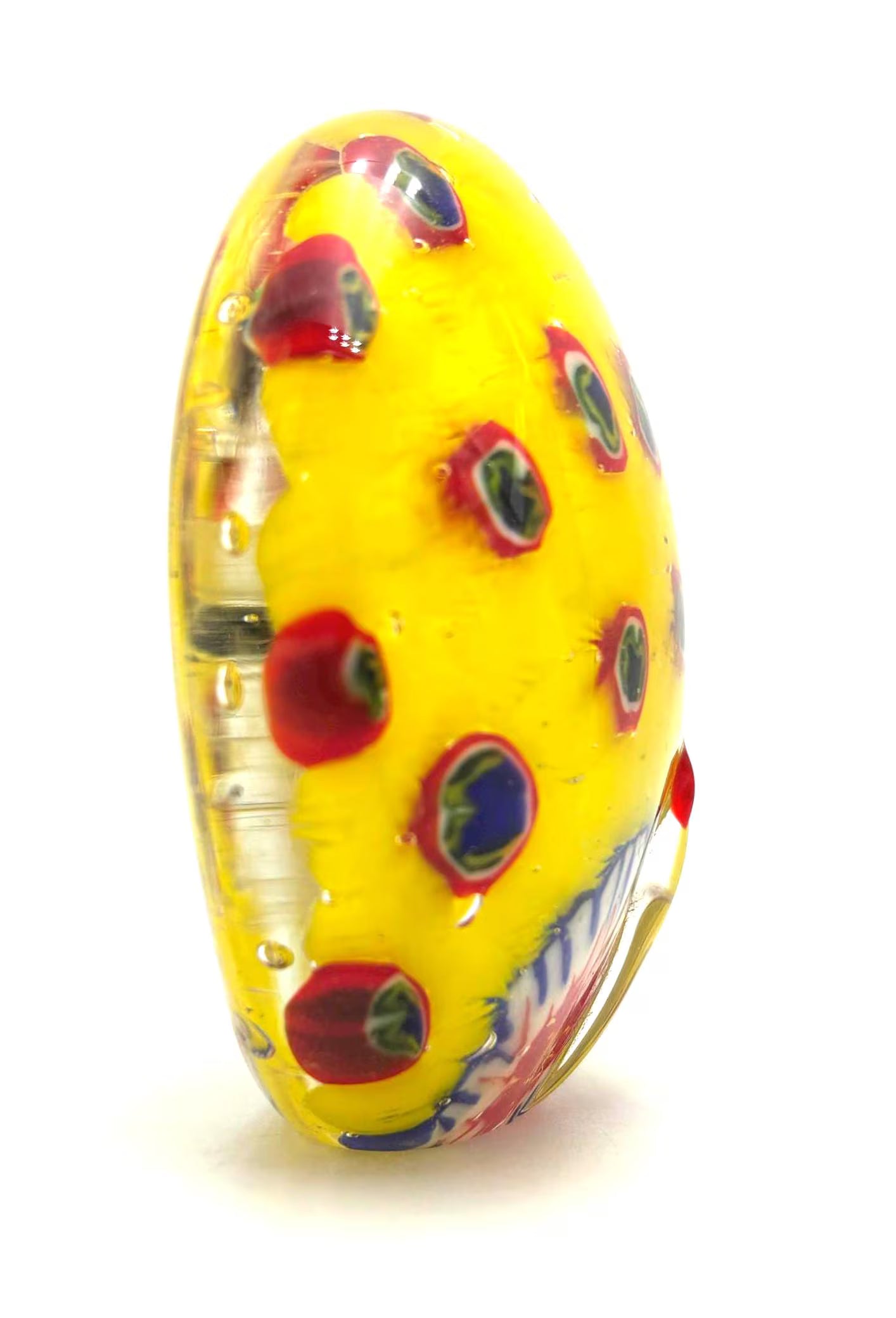 VINTAGE MURANO STYLE PEACOCK PAPERWEIGHT – YELLOW MILLEFIORI VENETIAN ART GLASS SCULPTURE