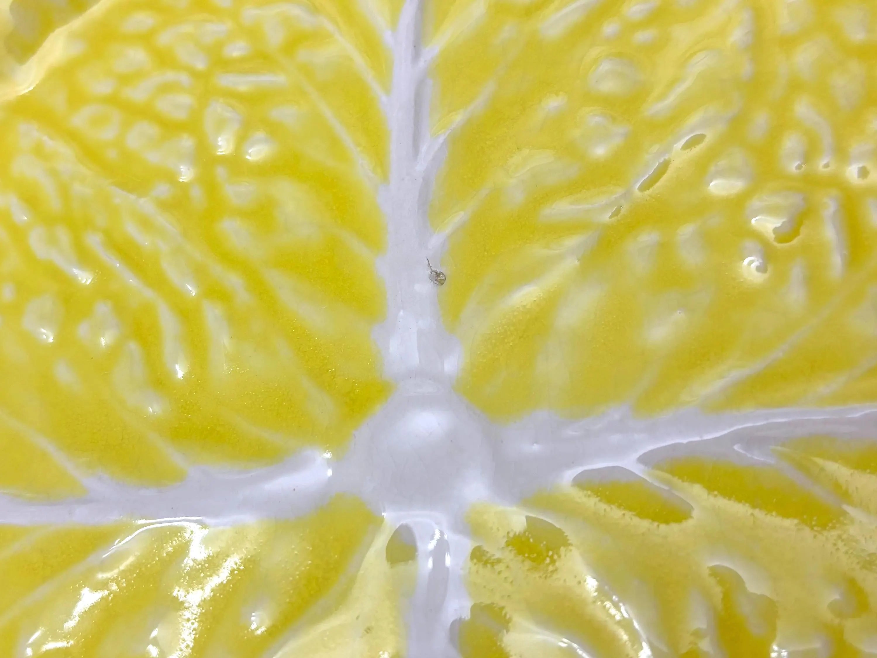 VINTAGE SECLA YELLOW CABBAGE LEAF SALAD PLATES SET OF 4 | PORTUGUESE MAJOLICA STYLE 1970S DINNERWARE