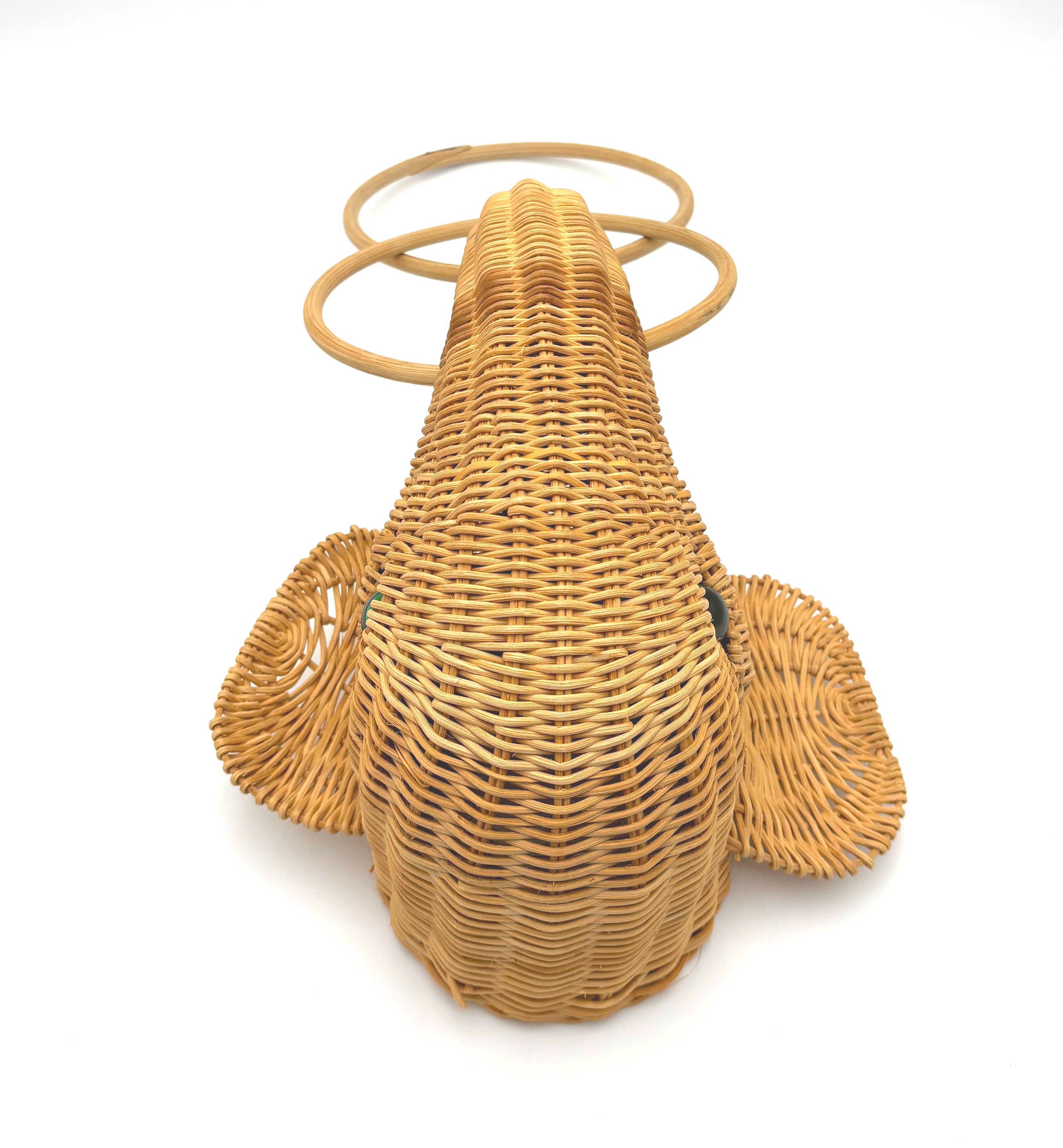 VINTAGE WICKER ELEPHANT TOWEL RINGS