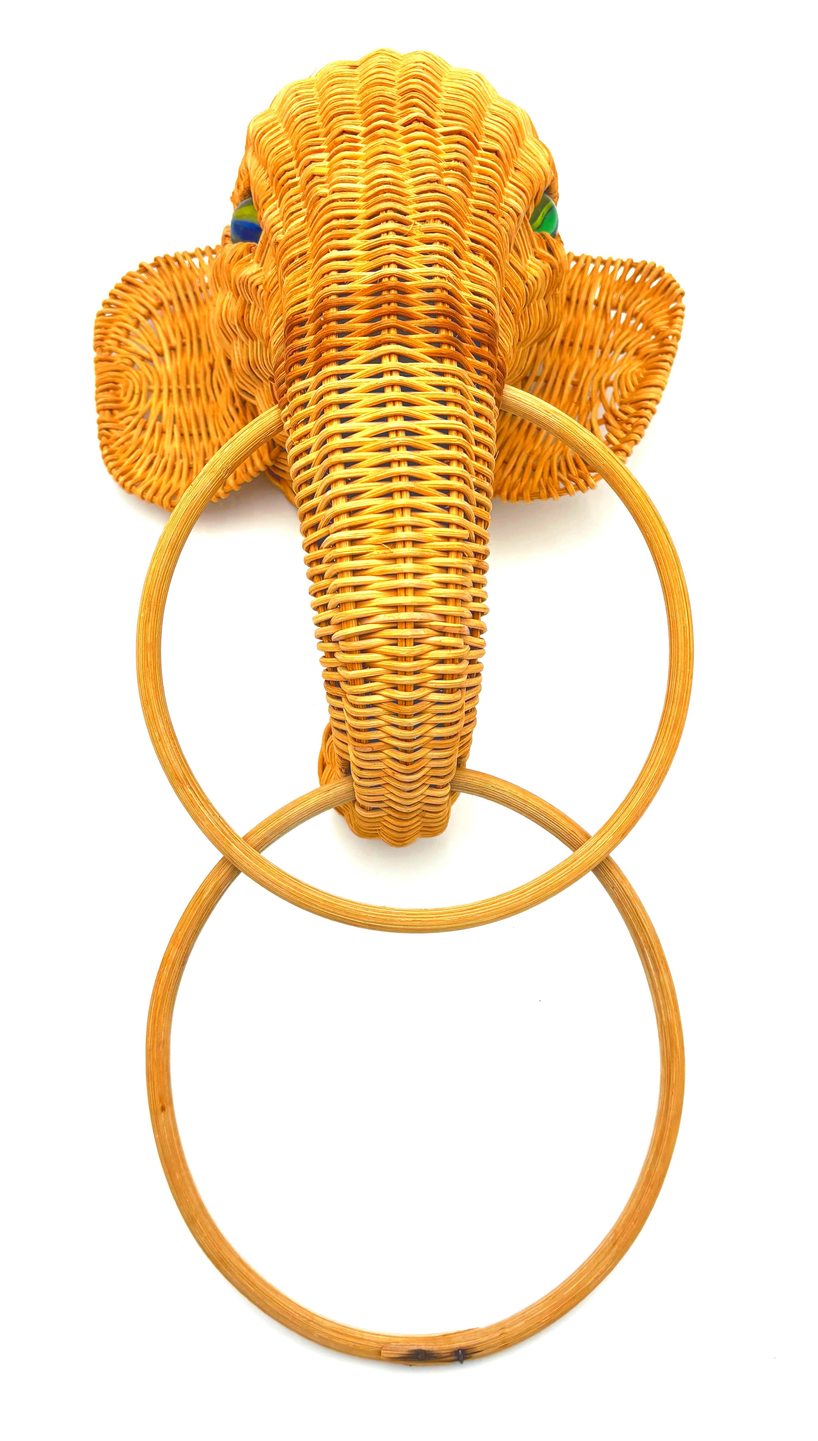 VINTAGE WICKER ELEPHANT TOWEL RINGS