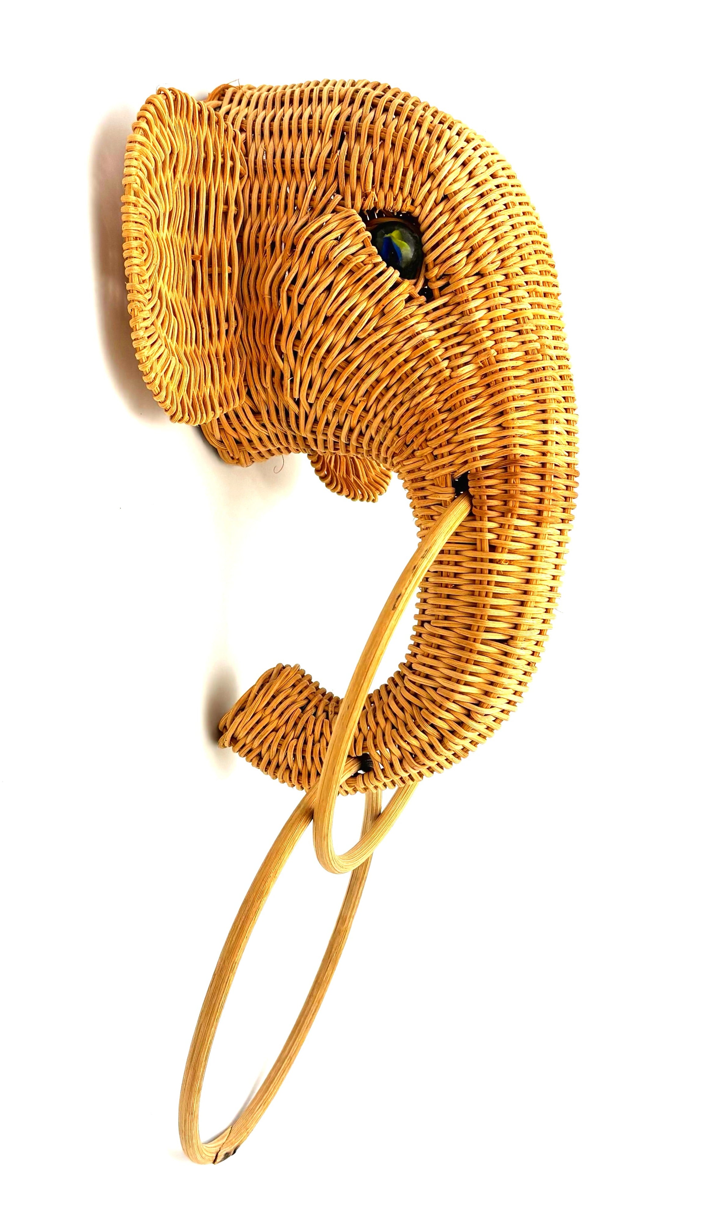 VINTAGE WICKER ELEPHANT TOWEL RINGS