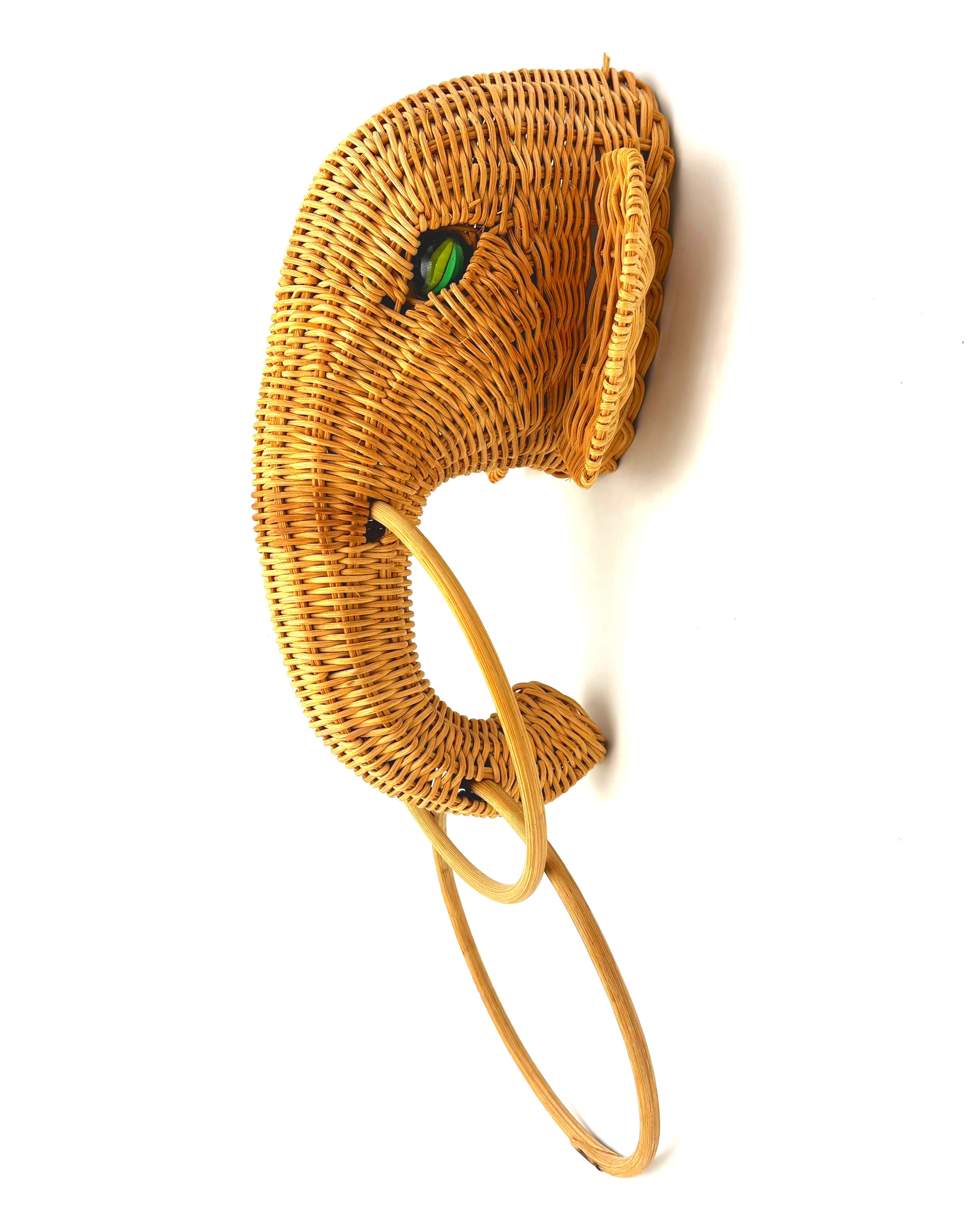 VINTAGE WICKER ELEPHANT TOWEL RINGS