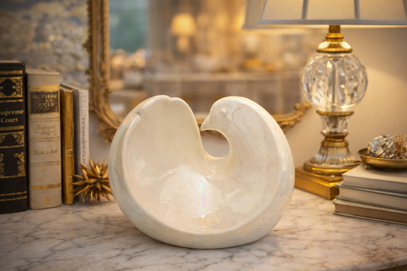 VINTAGE OPALESCENT WHITE CERAMIC DOVE SCULPTURE ABSTRACT BIRD ART MODERNIST HOLLYWOOD REGENCY DECOR