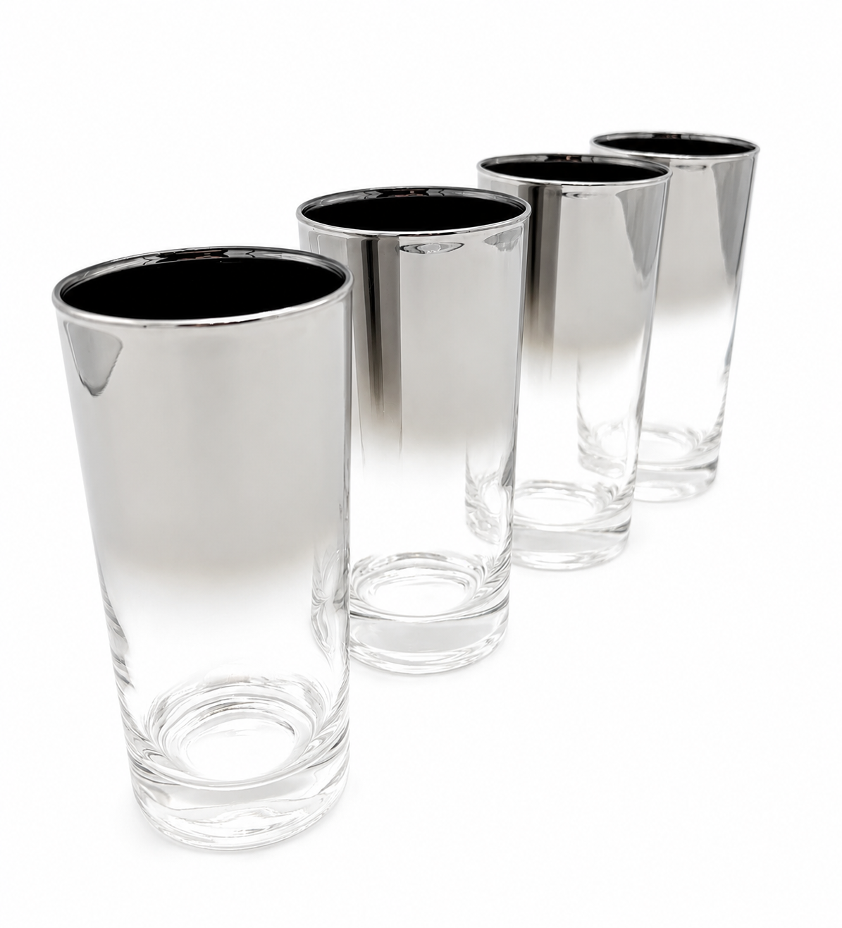 VINTAGE LIBBEY SILVER FADE HIGHBALL GLASSES – MID CENTURY HOLLYWOOD REGENCY OMBRE BARWARE – SET OF 4