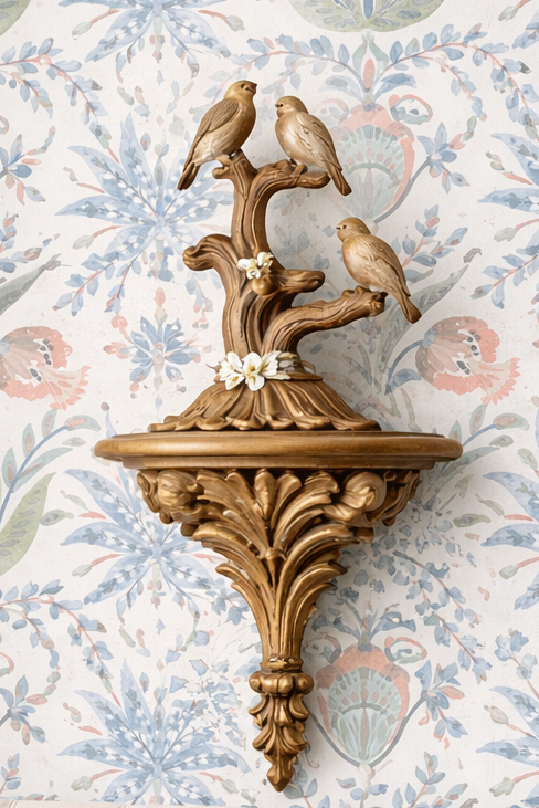 VINTAGE ARNER’S CERAMIC WALL SCULPTURE – THREE BIRDS ON TREE WITH FLOWERS – HOLLYWOOD REGENCY COTTAGECORE WALL ART