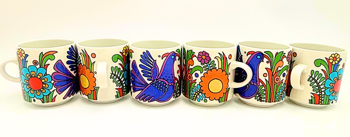 Vintage Villeroy & Boch Acapulco Luncheon Plates & Cups 13 Piece Set