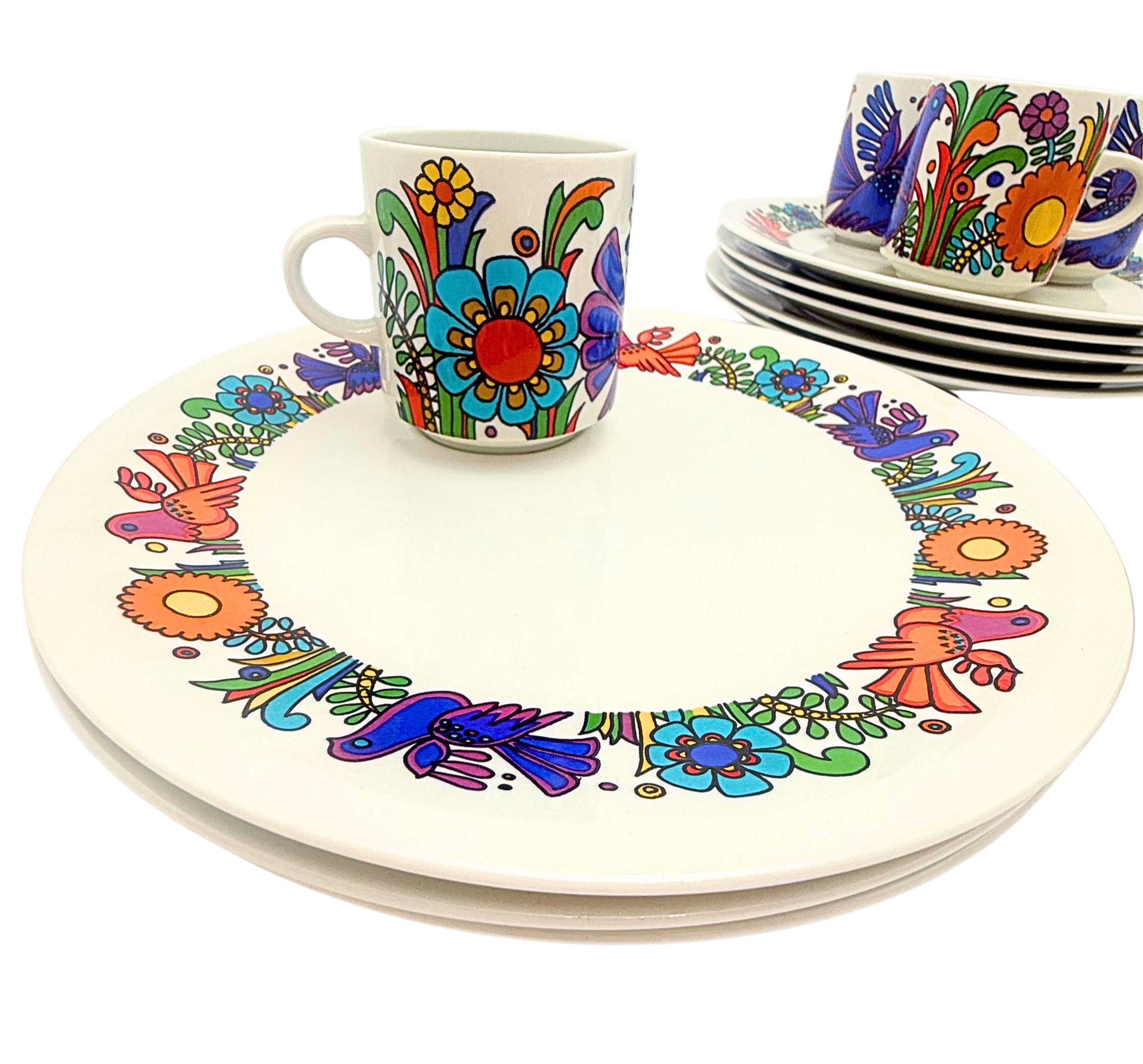 Vintage Villeroy & Boch Acapulco Luncheon Plates & Cups 13 Piece Set