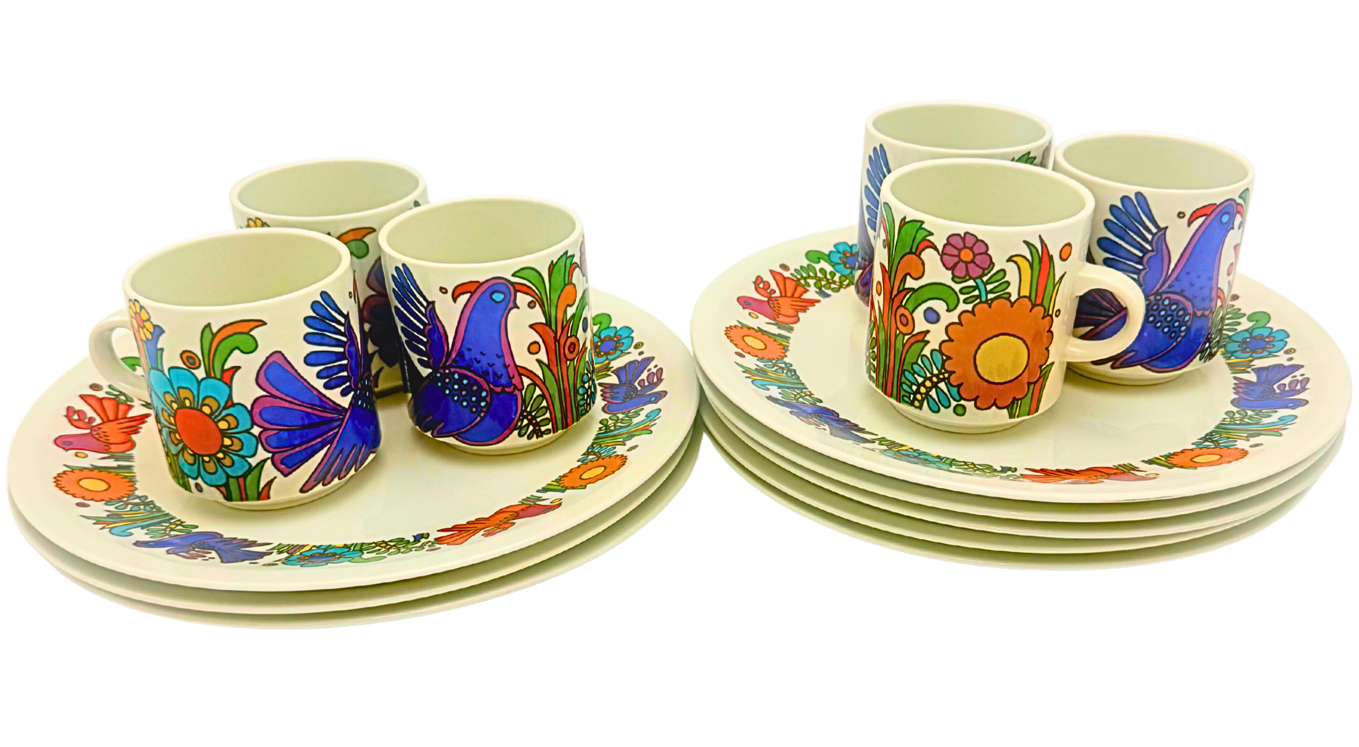Vintage Villeroy & Boch Acapulco Luncheon Plates & Cups 13 Piece Set
