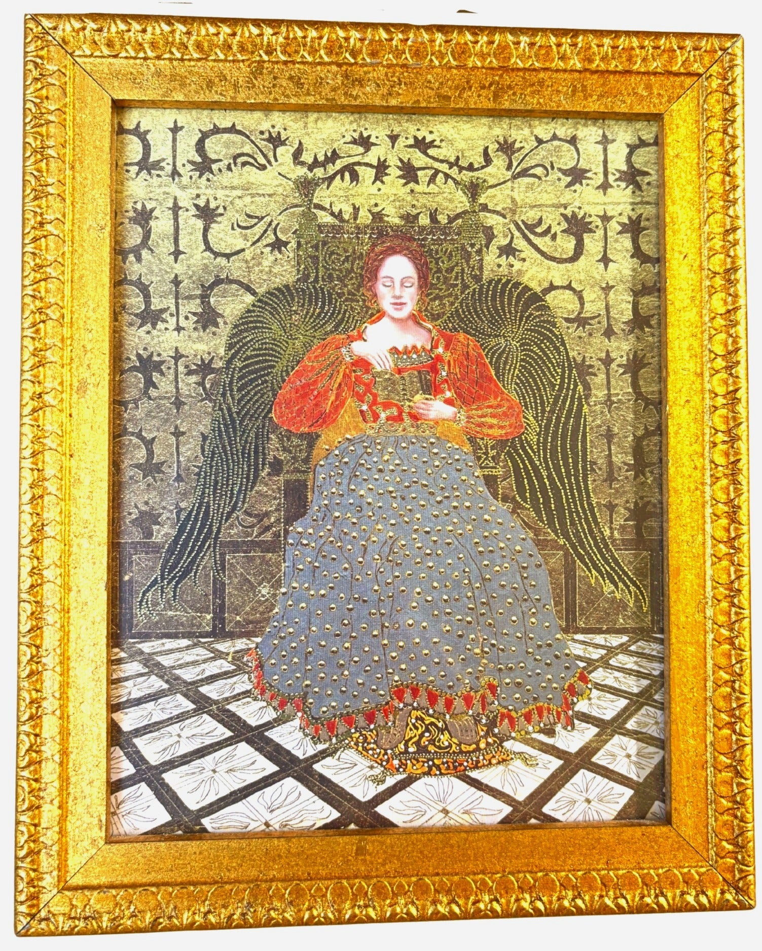 VINTAGE 1995 GUARDIAN ANGEL WALL ART SET OF 4 – GOLD FRAMED EMBELLISHED PRINTS