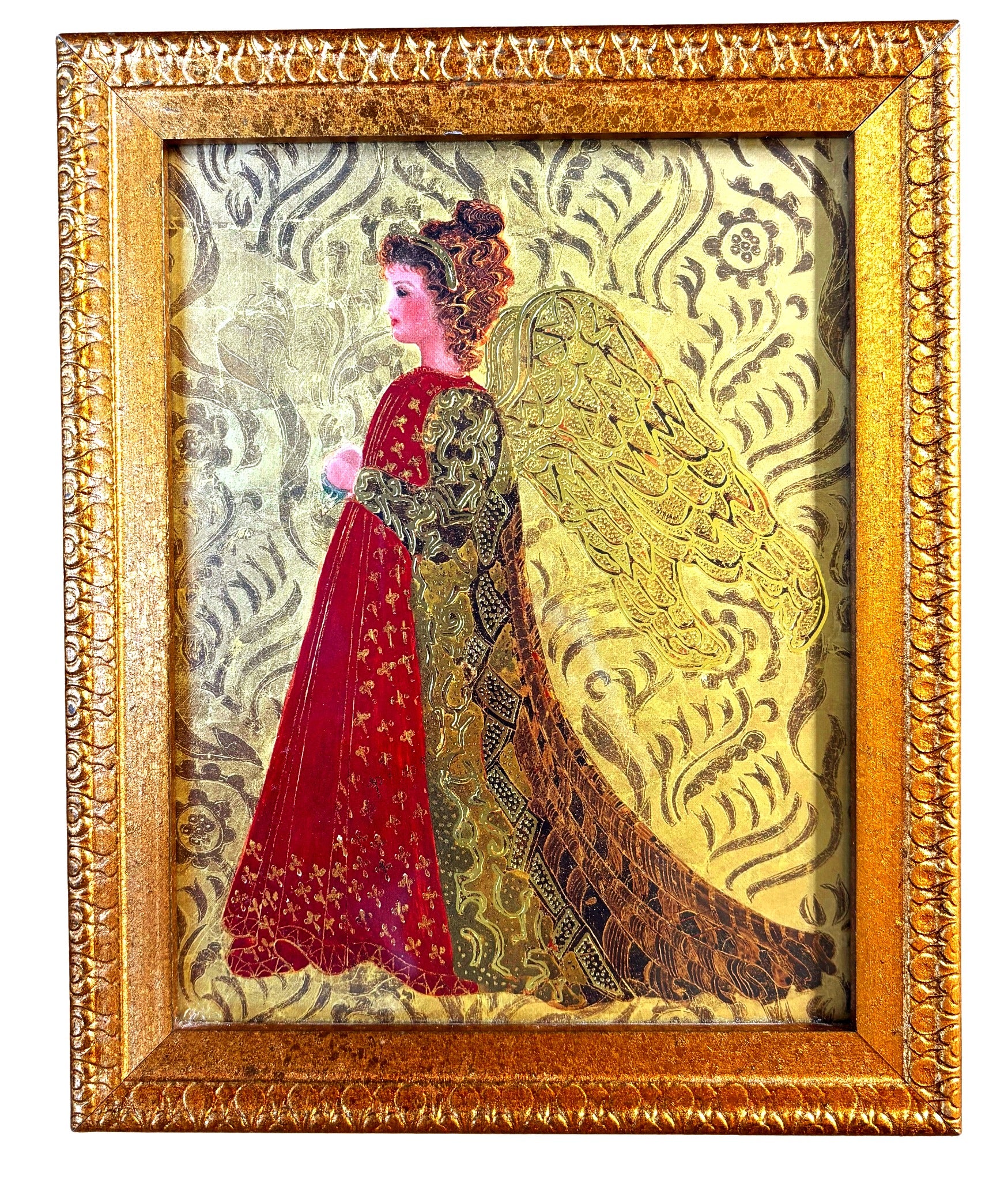 VINTAGE 1995 GUARDIAN ANGEL WALL ART SET OF 4 – GOLD FRAMED EMBELLISHED PRINTS
