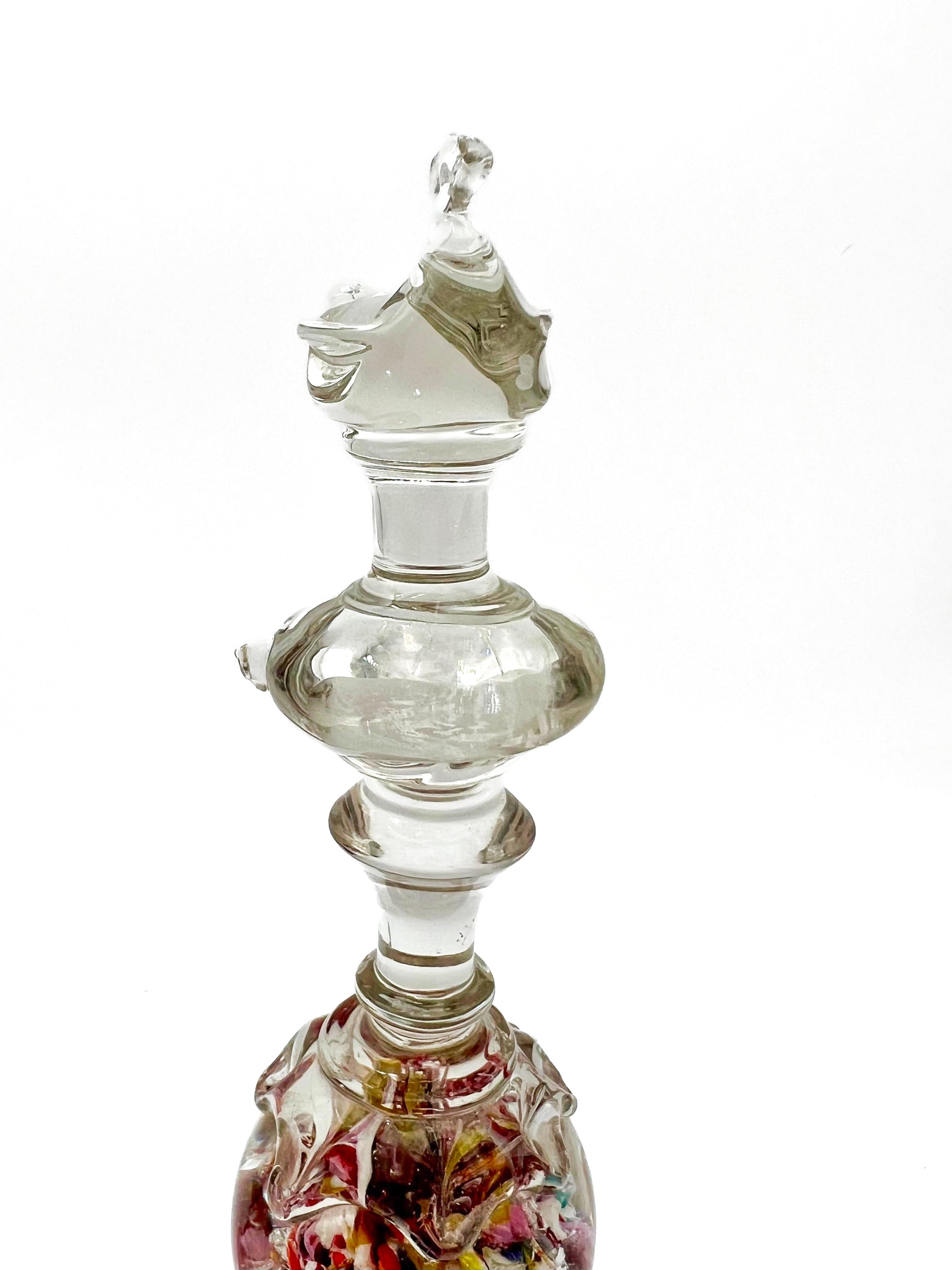 Rare 19th-century French antique blown glass stand featuring an internal white sulphide cameo medallion.