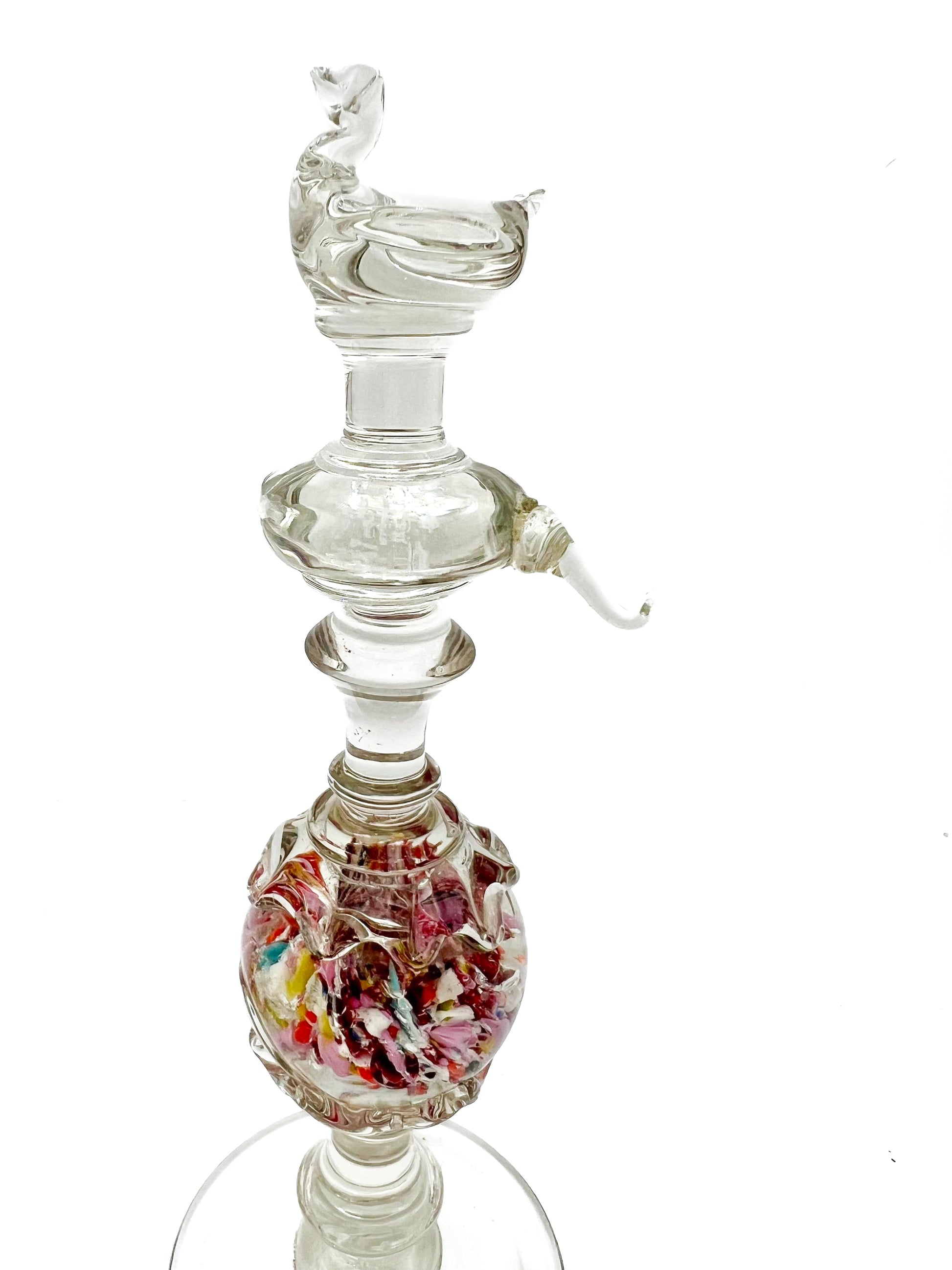 Rare 19th-century French antique blown glass stand featuring an internal white sulphide cameo medallion.