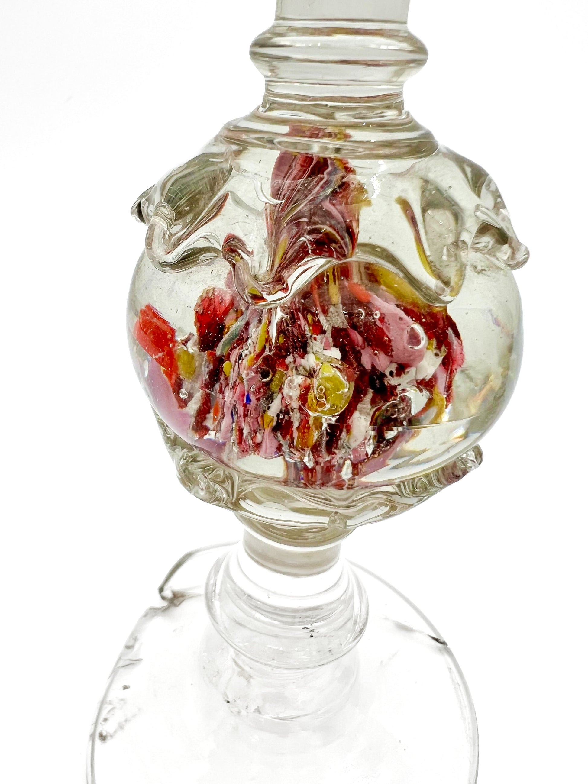 Rare 19th-century French antique blown glass stand featuring an internal white sulphide cameo medallion.