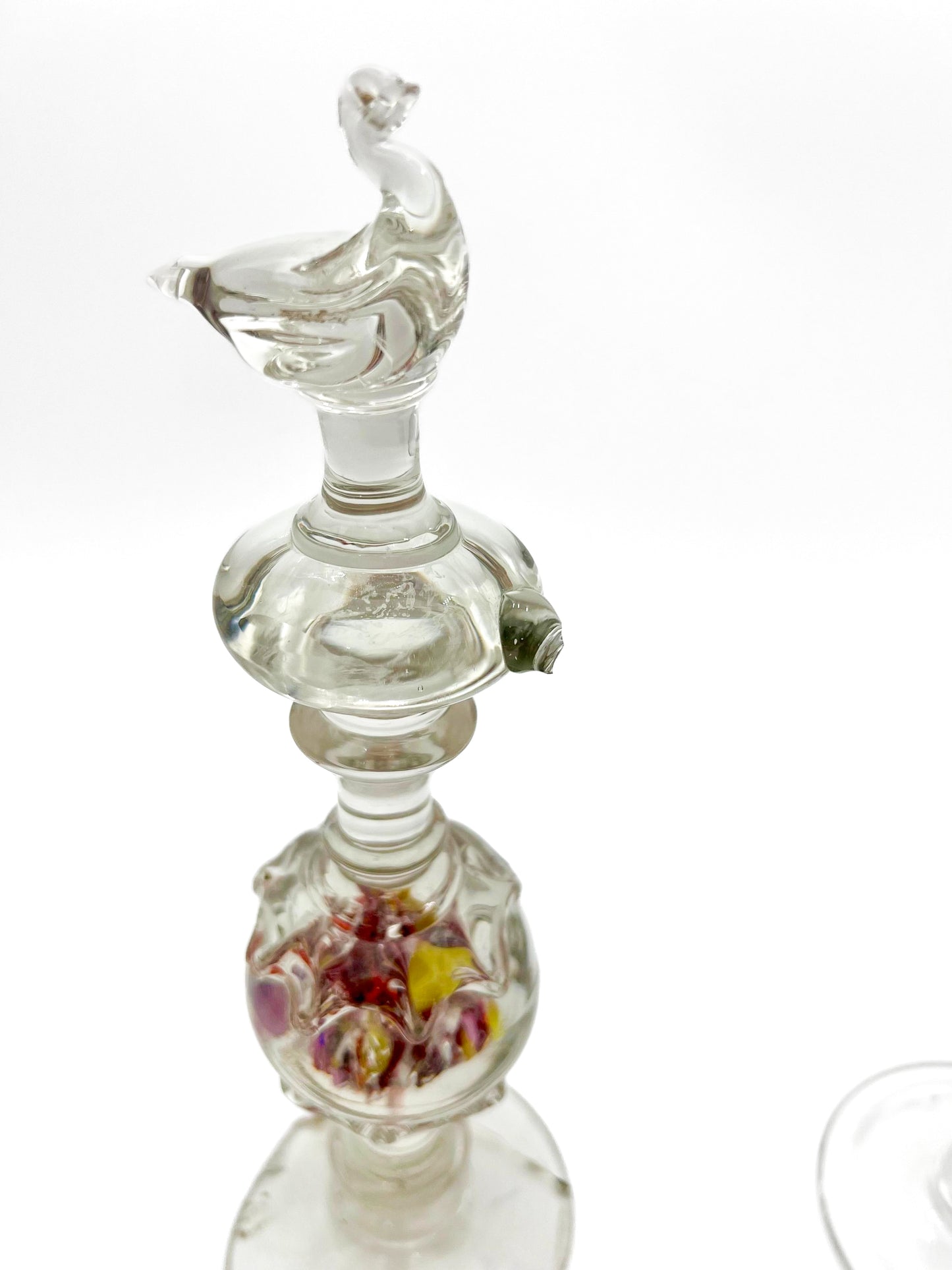 Rare 19th-century French antique blown glass stand featuring an internal white sulphide cameo medallion.