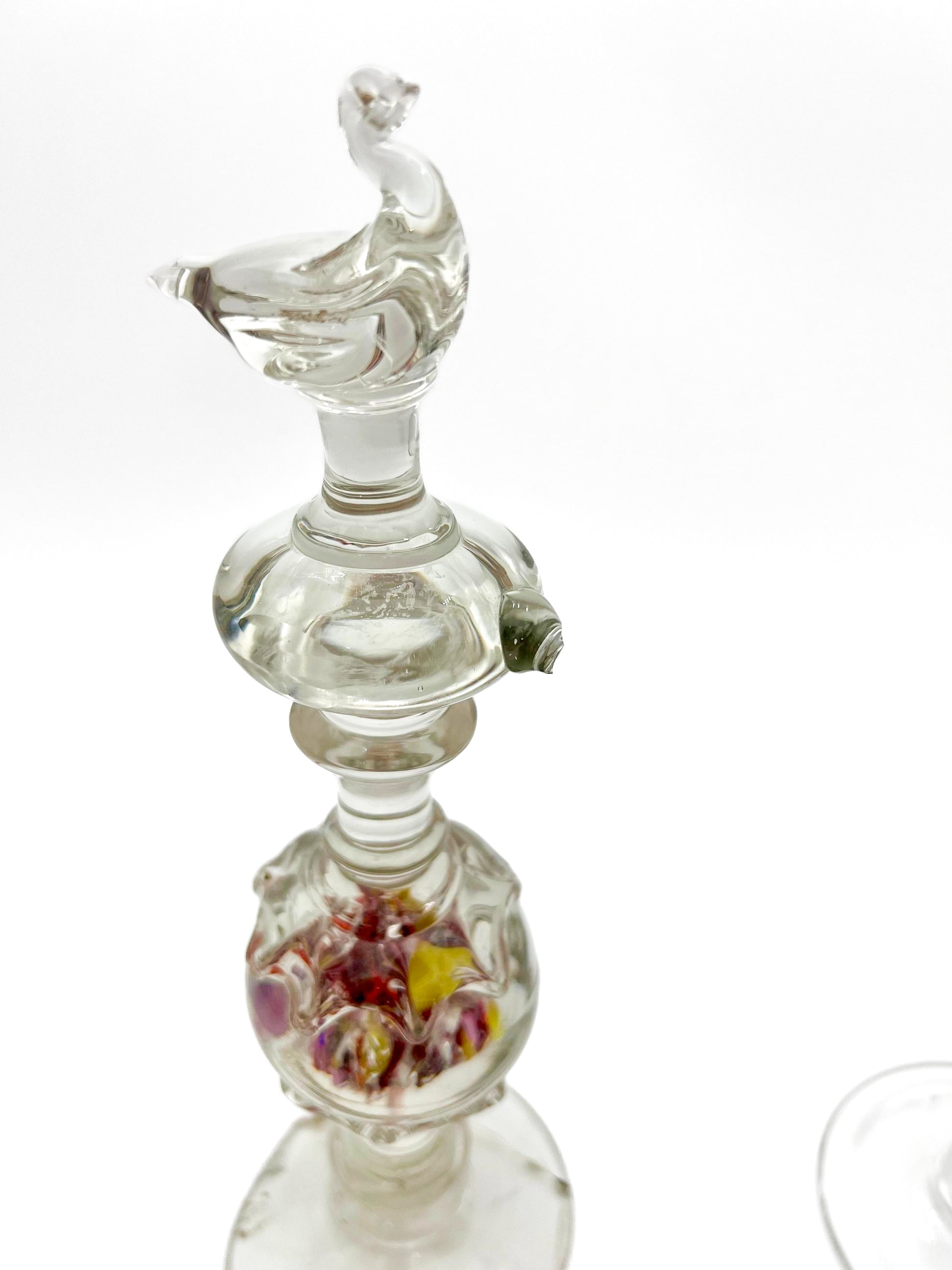Rare 19th-century French antique blown glass stand featuring an internal white sulphide cameo medallion.