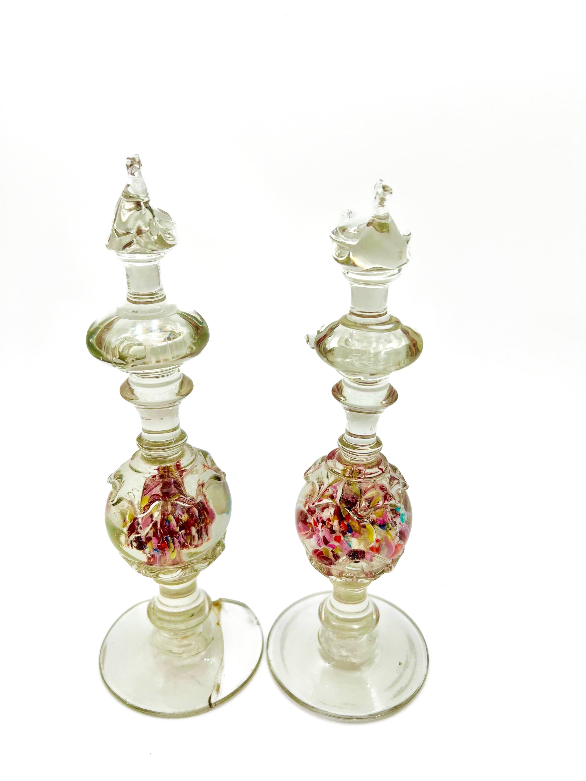 Rare 19th-century French antique blown glass stand featuring an internal white sulphide cameo medallion.