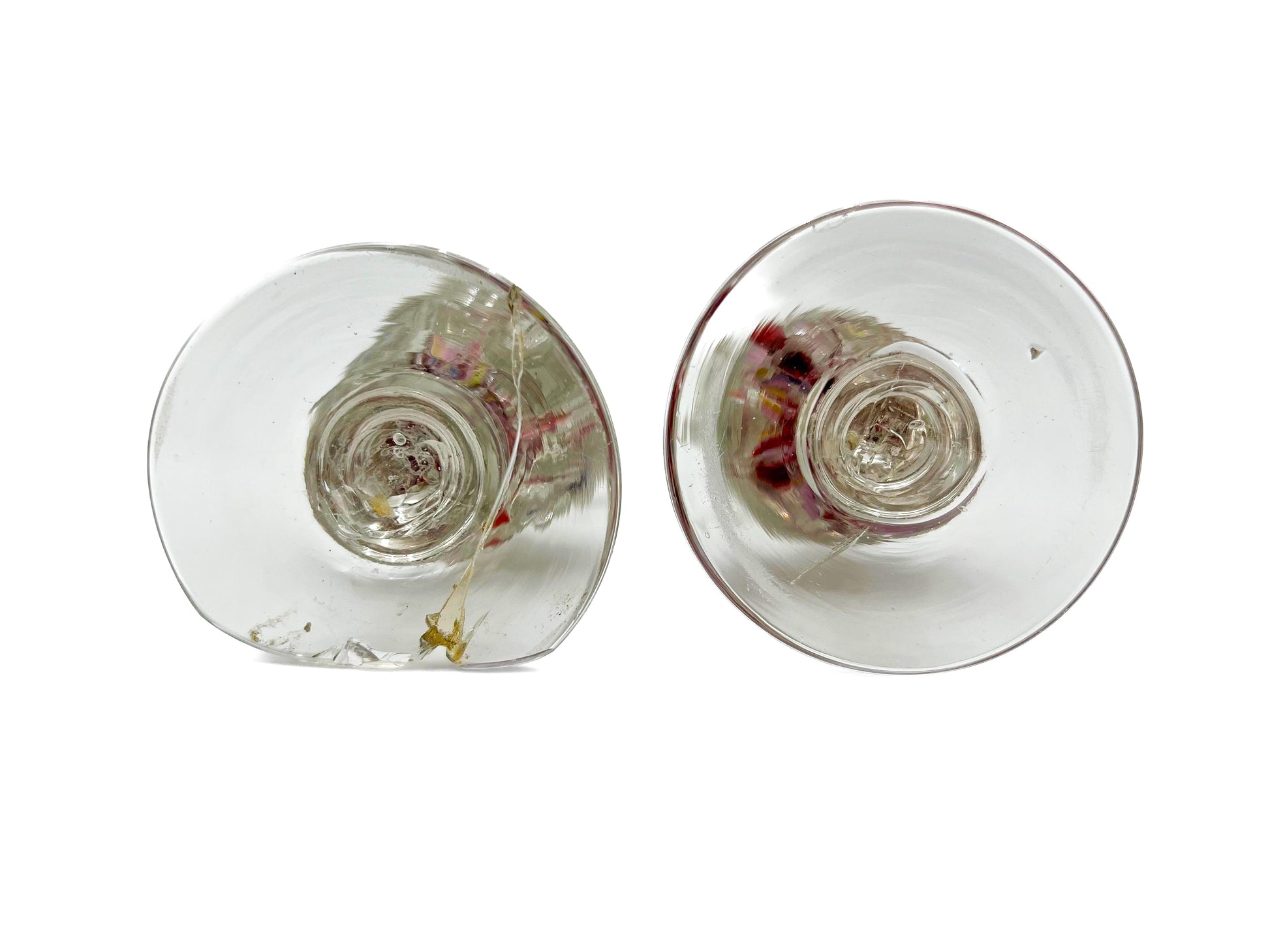 Rare 19th-century French antique blown glass stand featuring an internal white sulphide cameo medallion.