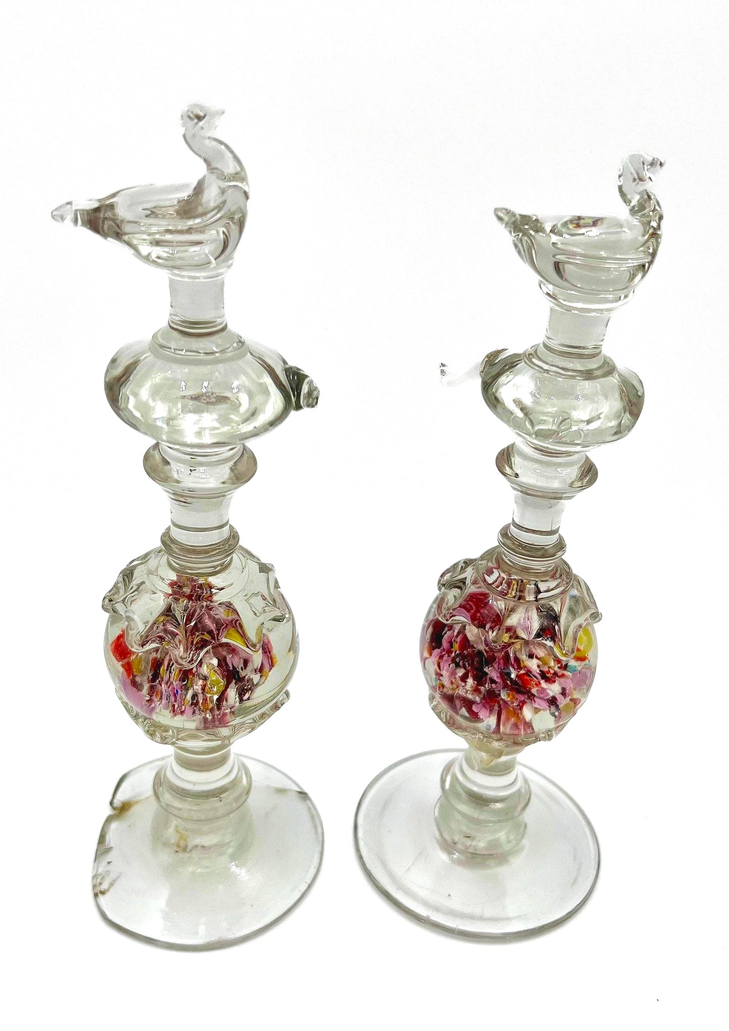 Rare 19th-century French antique blown glass stand featuring an internal white sulphide cameo medallion.
