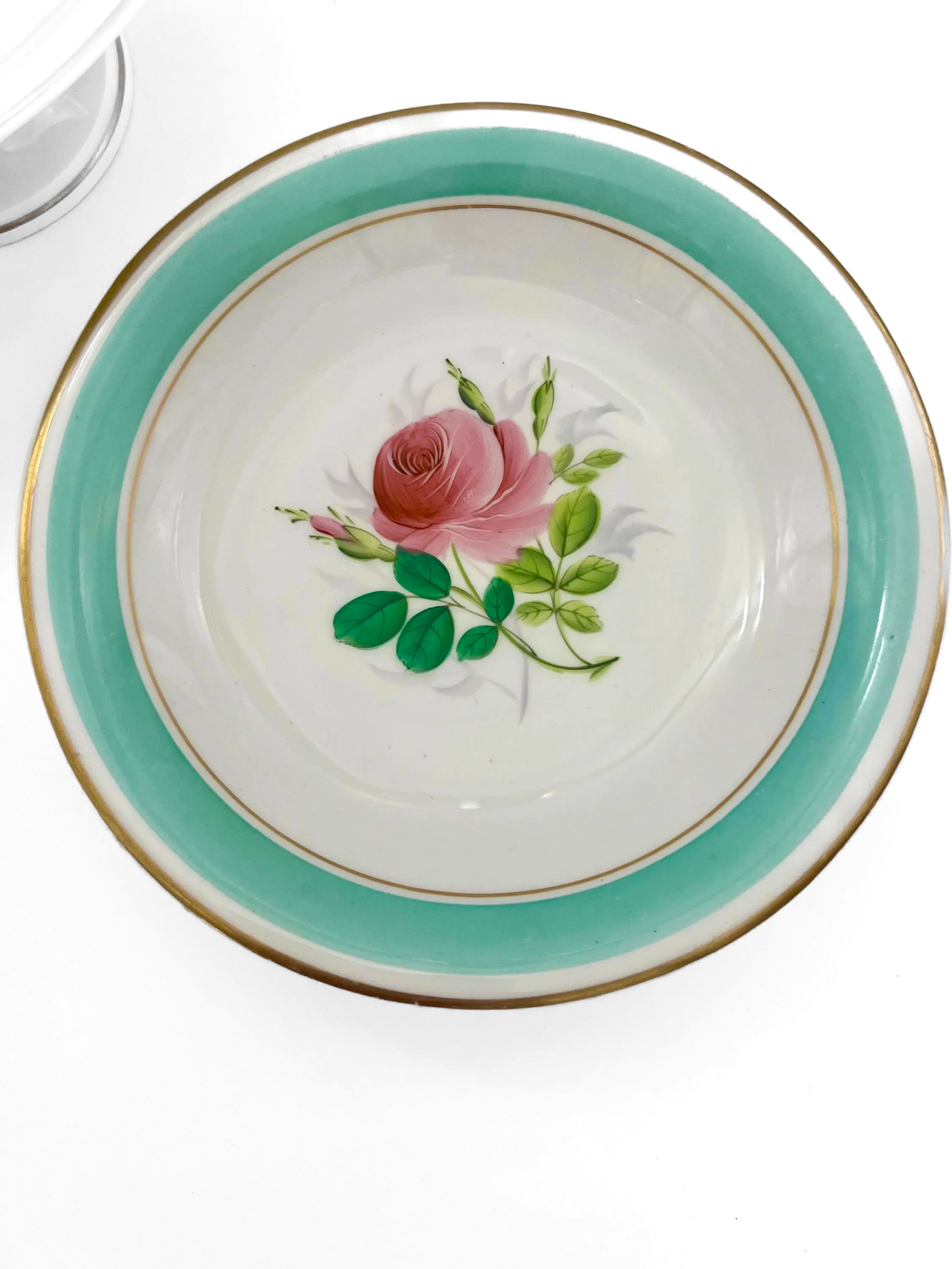 Trio of 1880s English Victorian ceramic compotes featuring hand-painted floral bouquets and pedestal bases.
