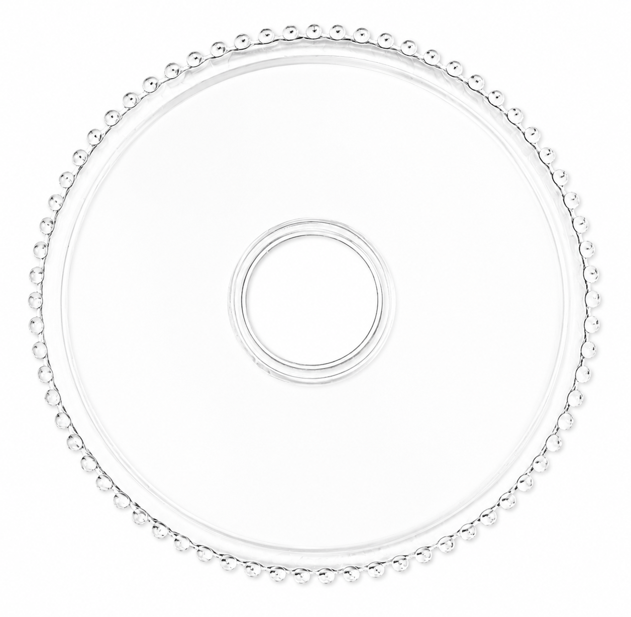 VINTAGE 1960S CLEAR GLASS BEADED EDGE CAKE PLATE