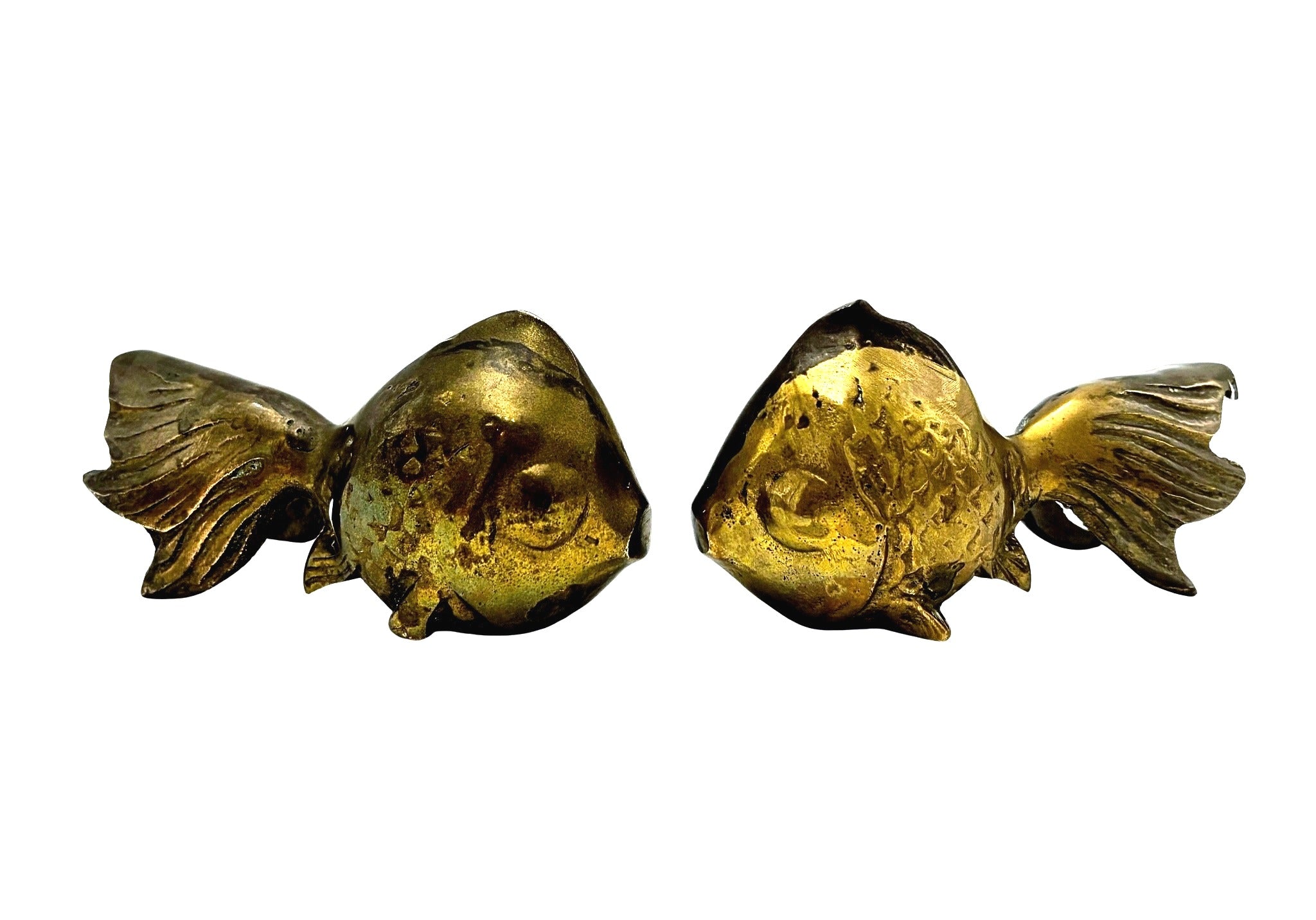 VINTAGE SOLID BRASS KOI FISH FIGURINES – PAIR