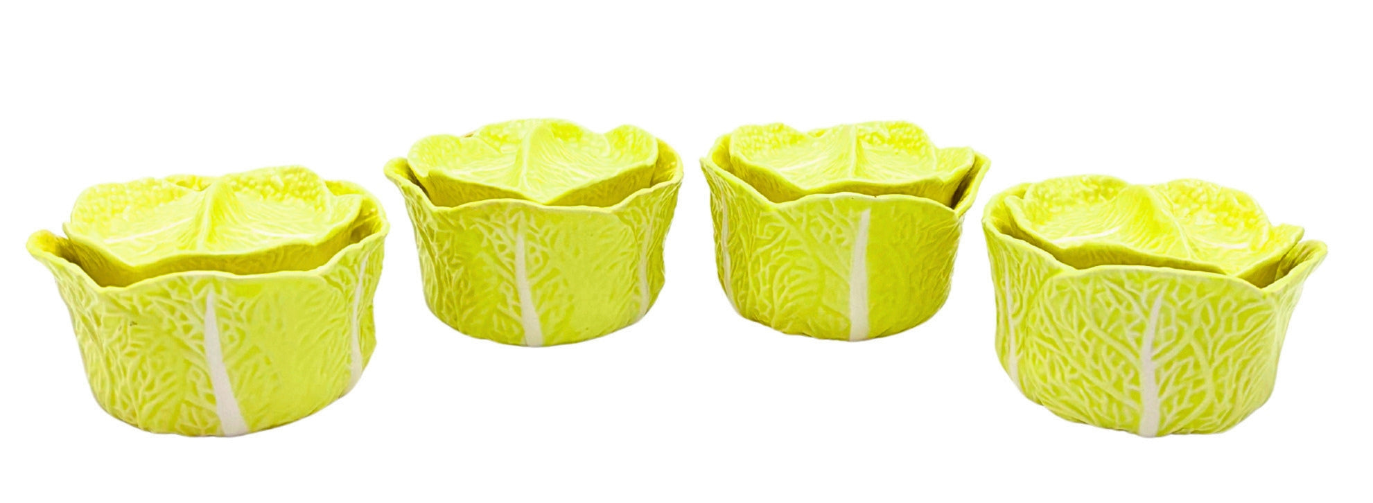 VINTAGE CHARTREUSE CABBAGE BOWLS SET OF 4 – LIDDED CERAMIC TUREENS