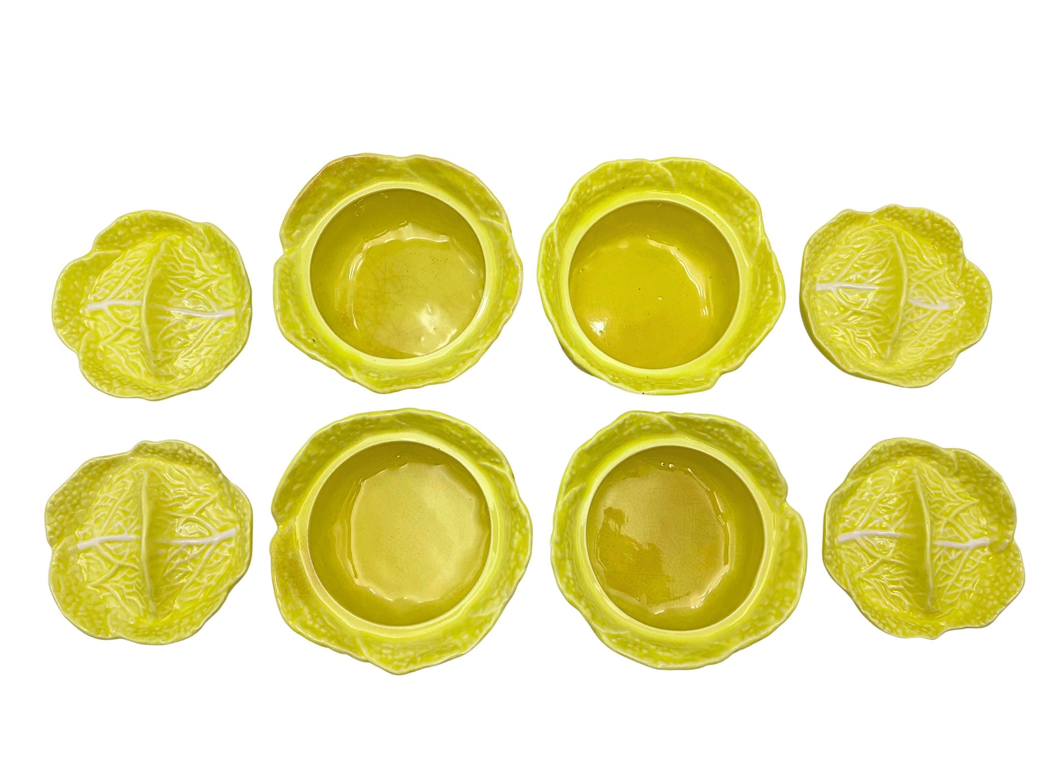 VINTAGE CHARTREUSE CABBAGE BOWLS SET OF 4 – LIDDED CERAMIC TUREENS