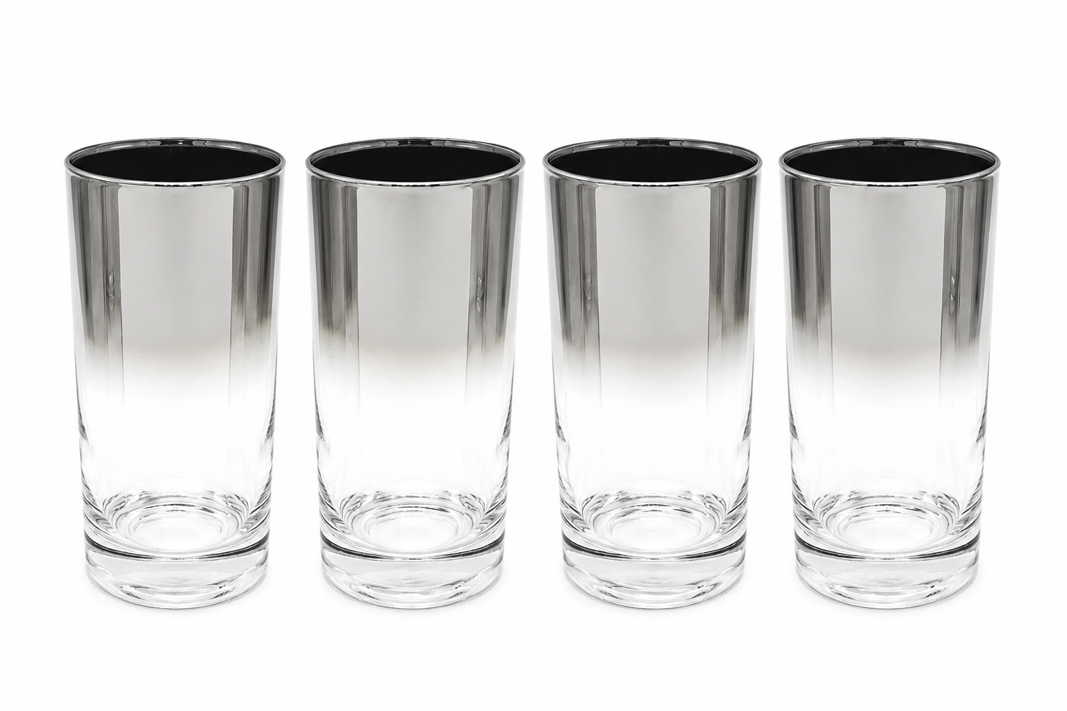 VINTAGE LIBBEY SILVER FADE HIGHBALL GLASSES – MID CENTURY HOLLYWOOD REGENCY OMBRE BARWARE – SET OF 4