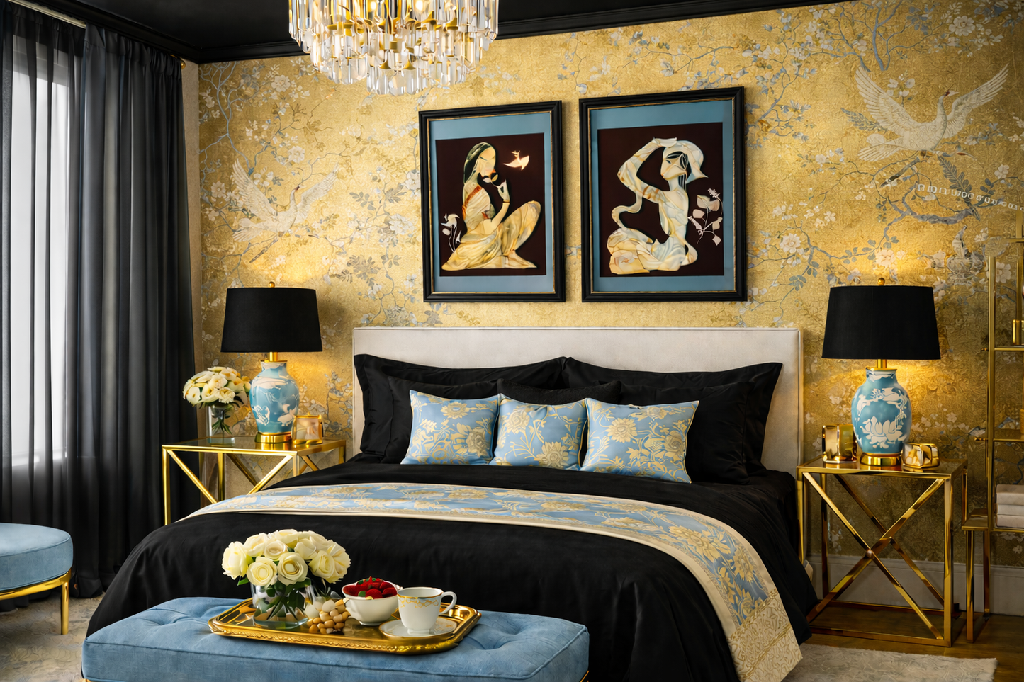 VINTAGE MOTHER OF PEARL WOMAN WITH BIRD – FRAMED SHELL INLAY ART PANEL – 22X16 INCHES