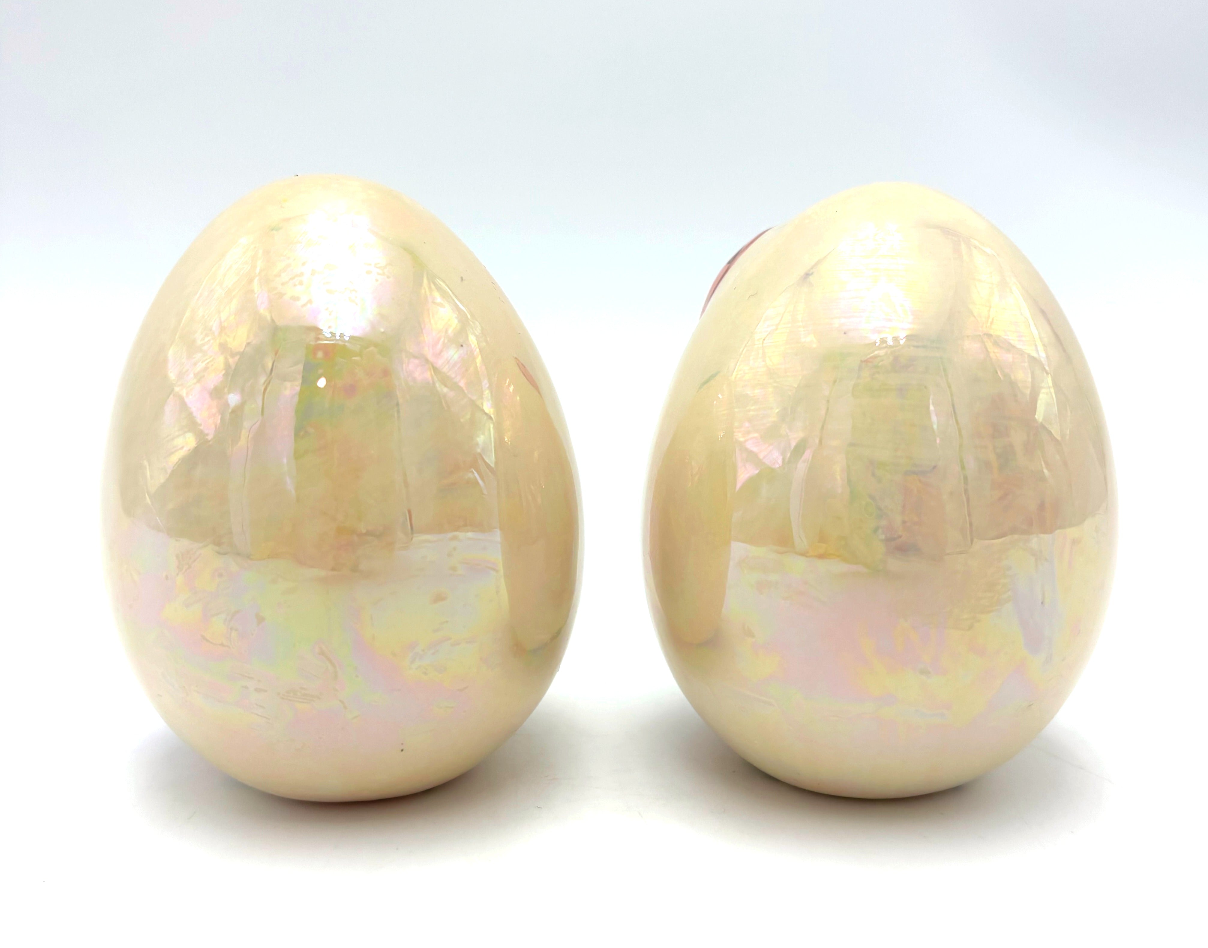 VINTAGE IRIDESCENT EASTER EGG FIGURINES WITH DUCKLINGS – SET OF 2