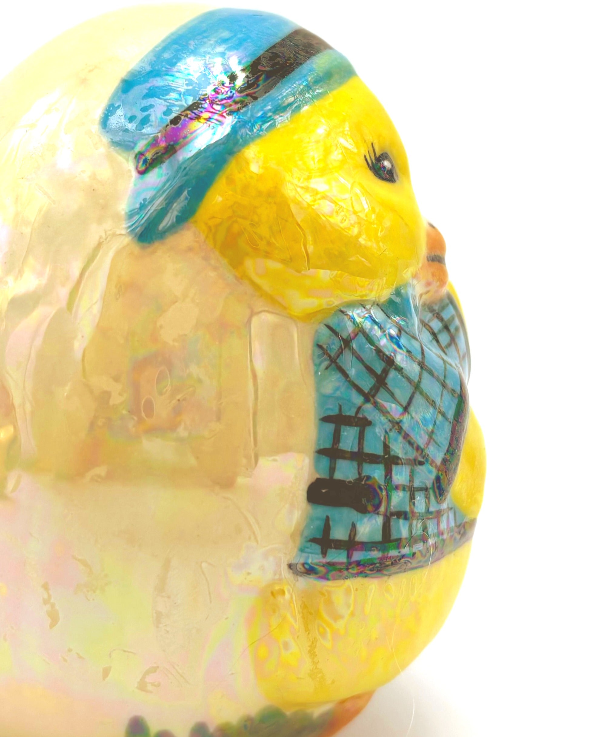 VINTAGE IRIDESCENT EASTER EGG FIGURINES WITH DUCKLINGS – SET OF 2