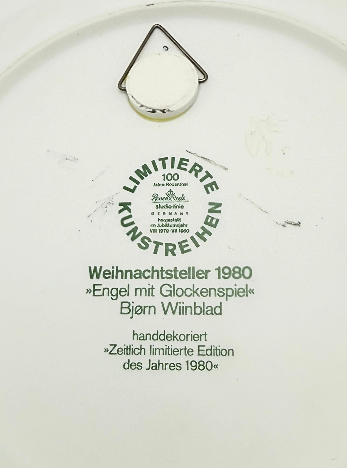 Bjørn Wiinblad for Rosenthal Studio-Line “Engel mit Glockenspiel” Christmas Art Plate, 1980