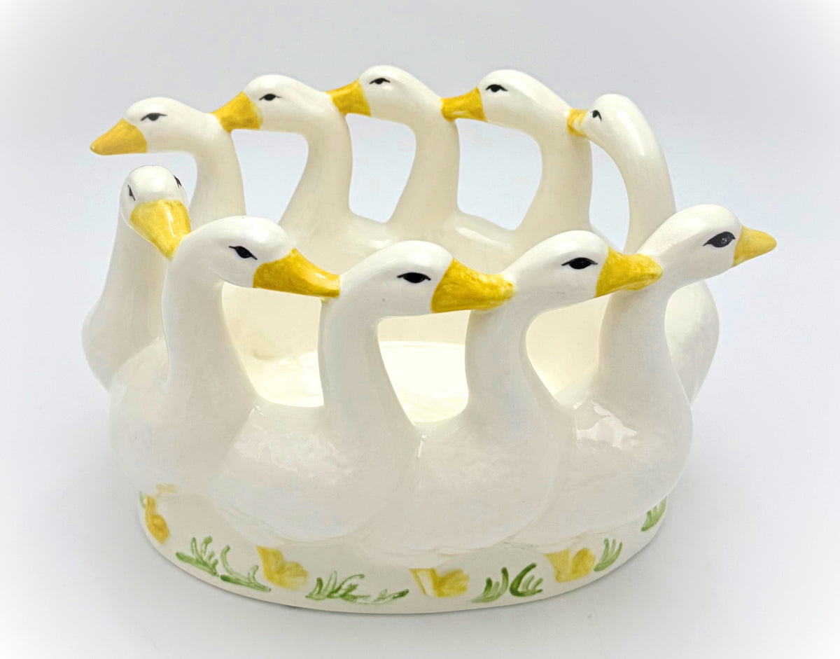 Vintage Ceramic Goose Planter Cachepot | 10 Geese Centerpiece | Cottagecore English Country Decor