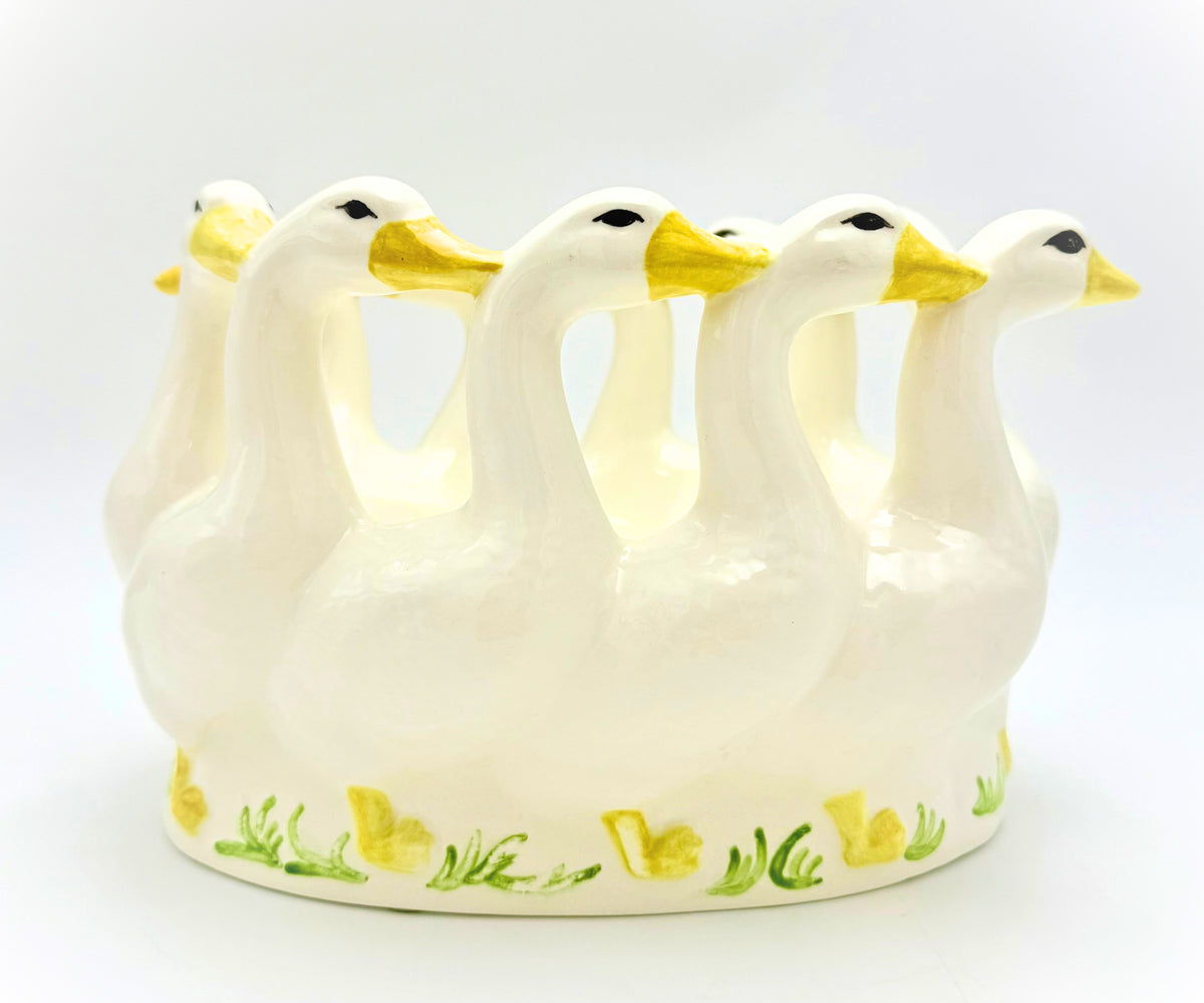 Vintage Ceramic Goose Planter Cachepot | 10 Geese Centerpiece | Cottagecore English Country Decor