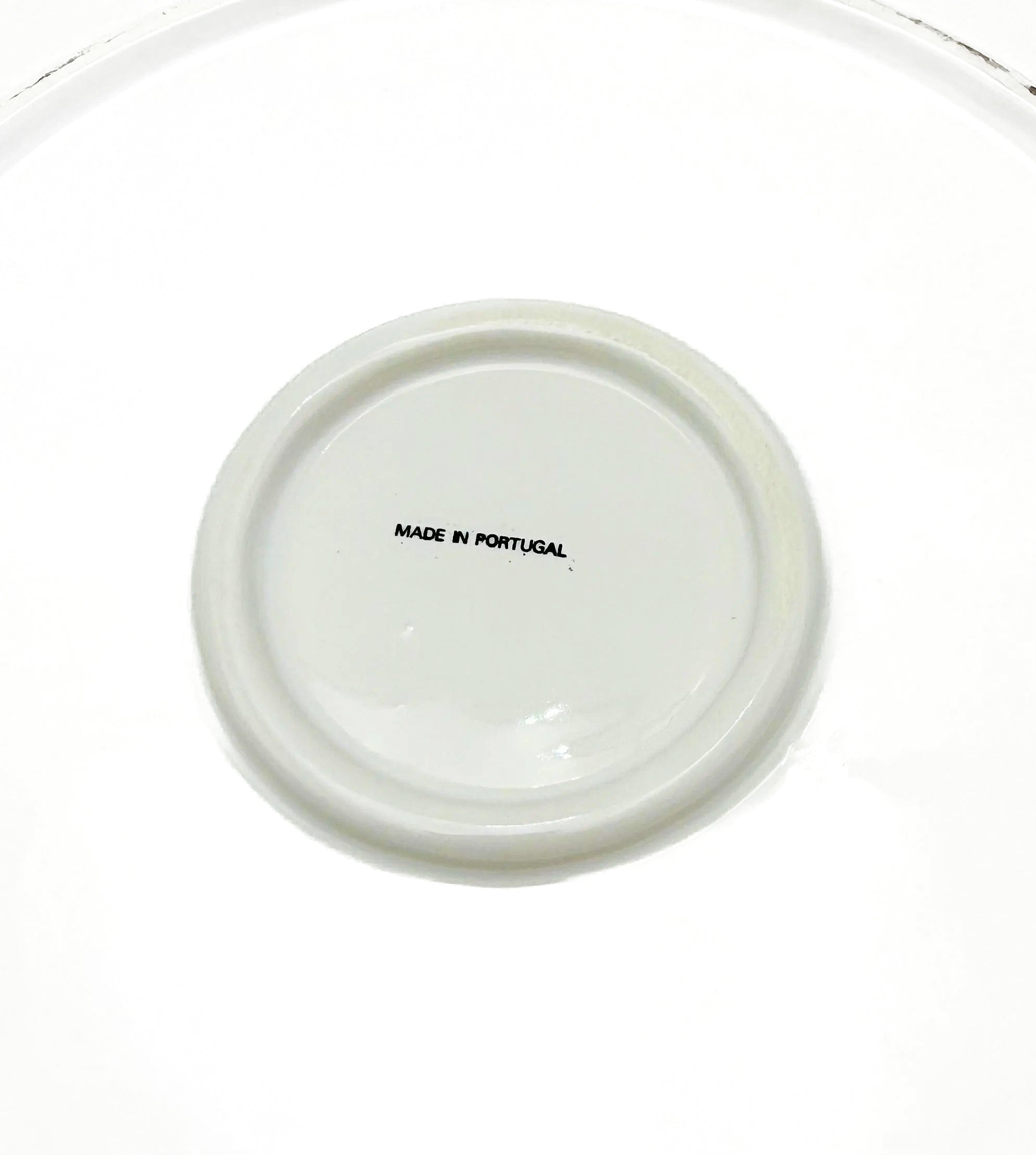 Vintage Portuguese ceramic cake dome and serving platter featuring a handcrafted rose finial on the lid.